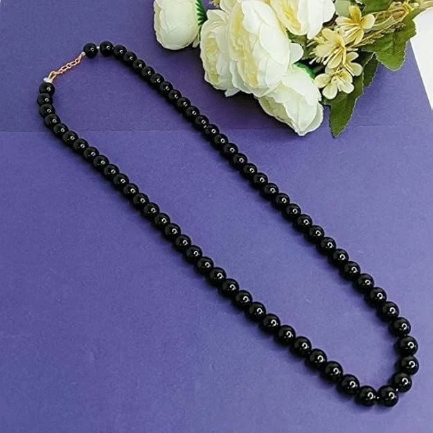 8mm Round Black Pearl Mala Choker Necklace For Women's 14K White Gold Over Clasp