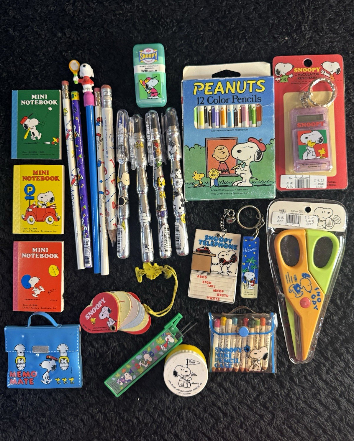 Vintage Snoopy Peanuts Stationery Lot Notebooks Pencils Keychains Scissors