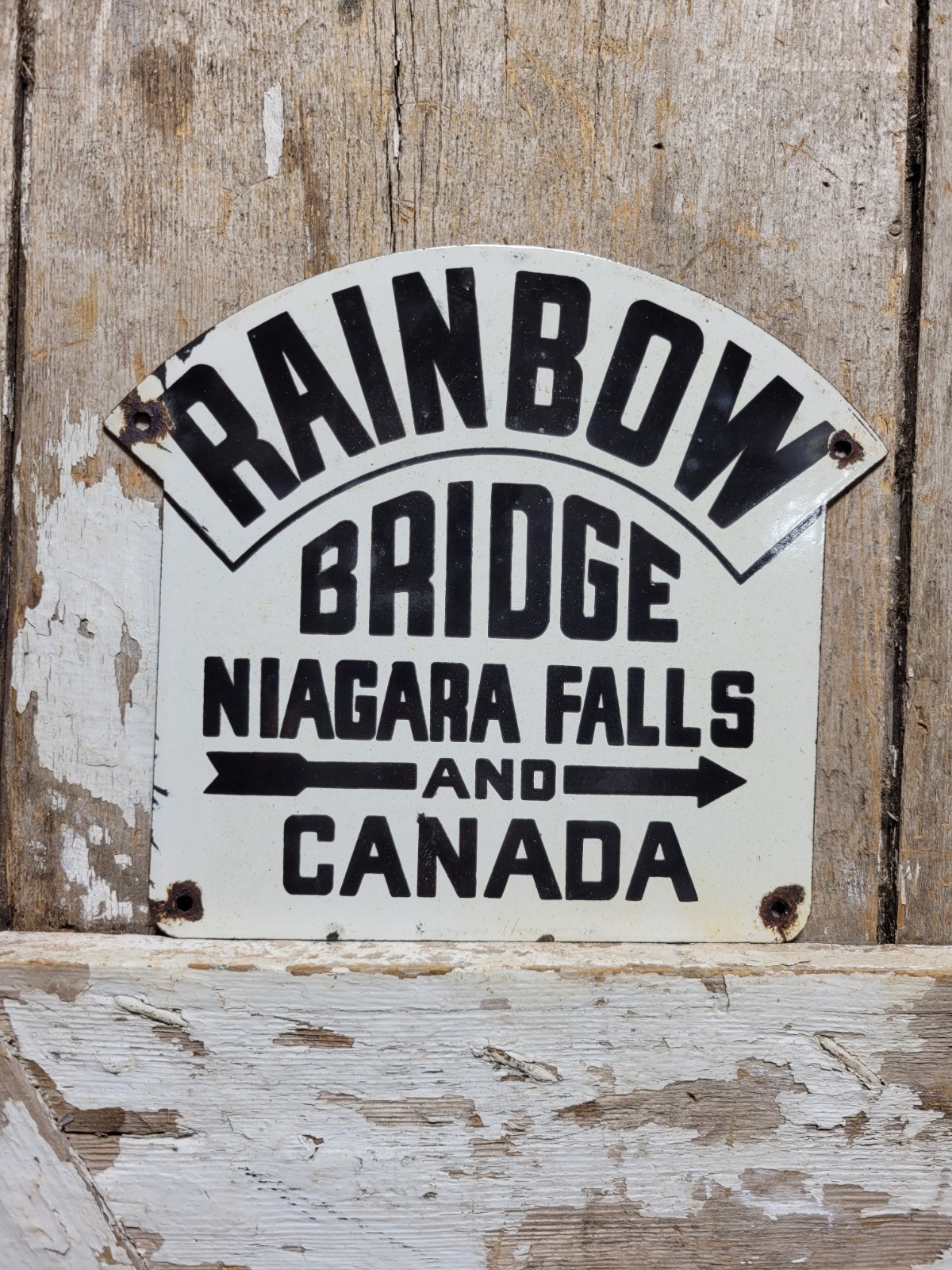 VINTAGE NIAGARA FALLS PORCELAIN SIGN OLD CANADA NEW YORK RAINBOW BRIDGE PARK
