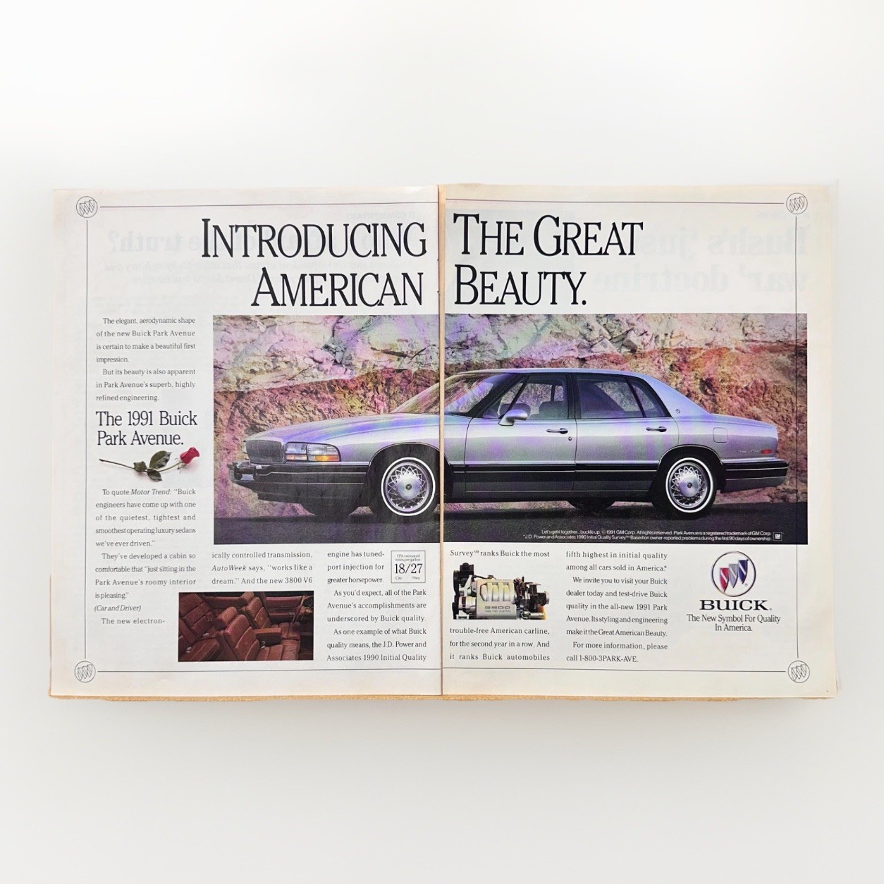 1991 Buick Park Avenue American Beauty 2 Page Vintage Print Ad Rose