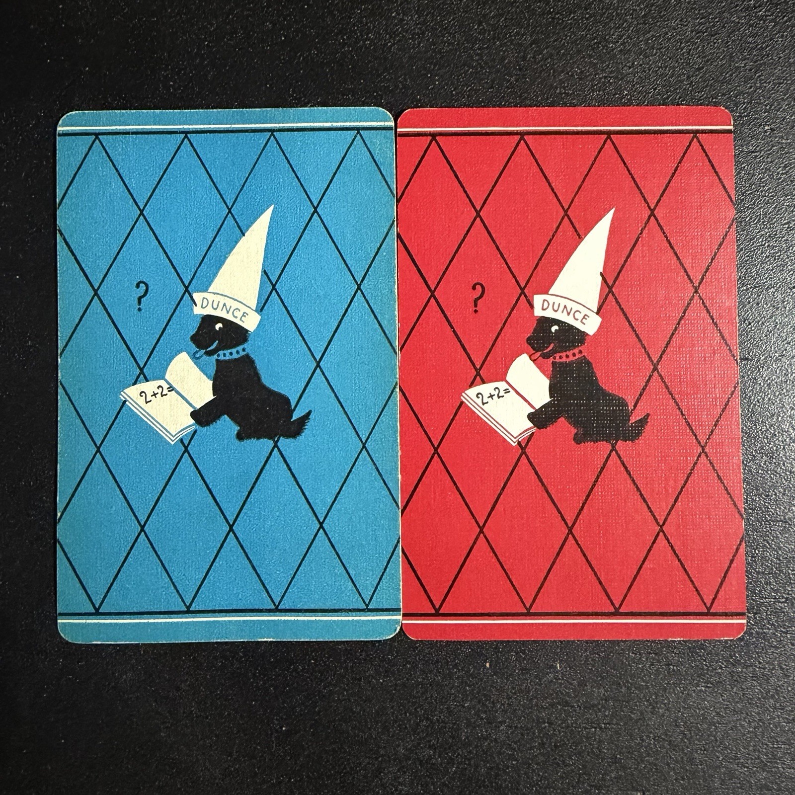Blue & Red “Dunce Dog” Scotty Single Swap Playing Card Companions -c. 1950s