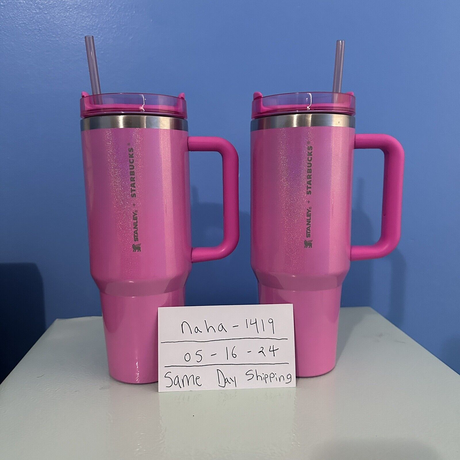 Set of 2 NEW STARBUCKS X STANLEY 2024 Pink 40oz Holiday Tumblers