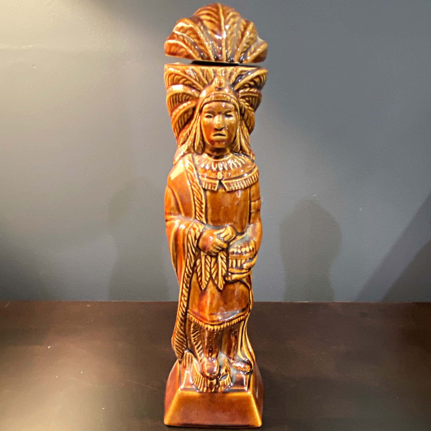 1968 Ezra Brooks Native American Chief whiskey decanter, made by Heritage China