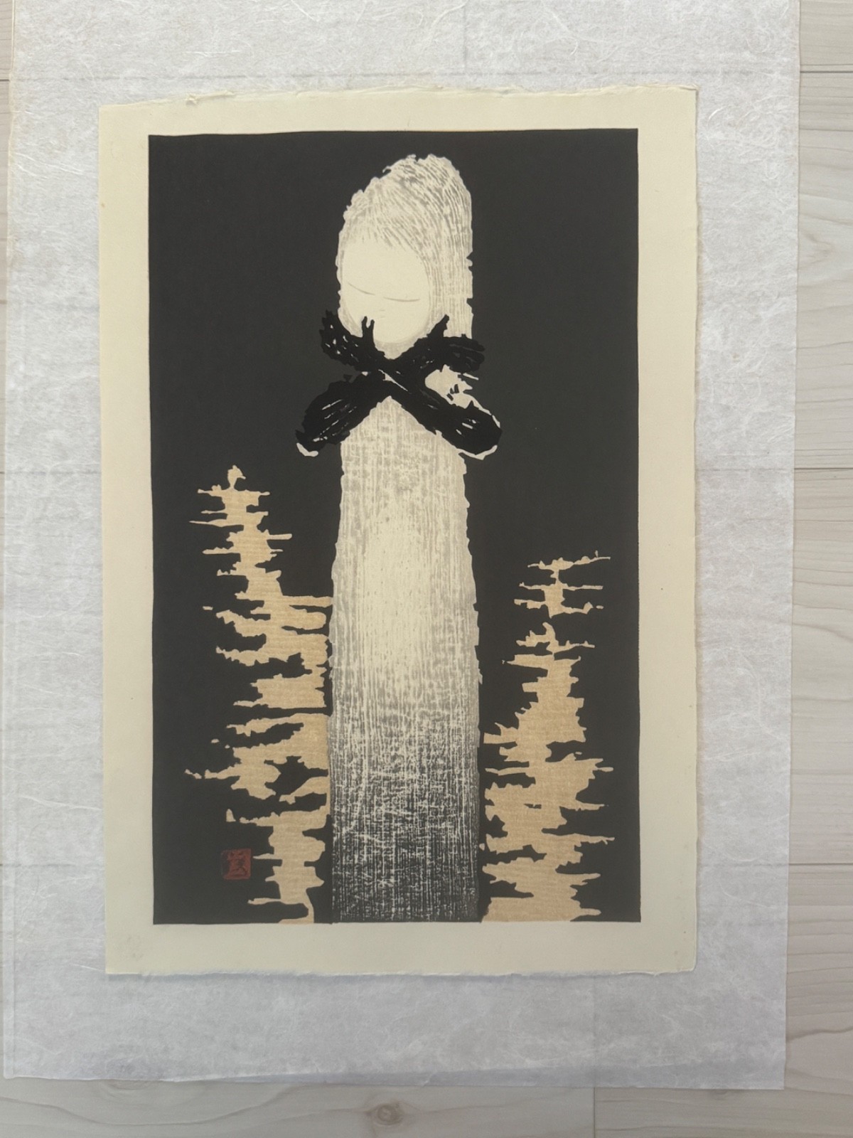Kaoru Kawano - Title:  Embrace - Japanese Woodblock Print  posthumous edition