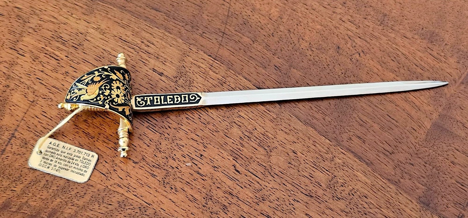 Vintage Spanish Toledo Damascene Miniature Sword Letter Opener – 24K & 18K Gold