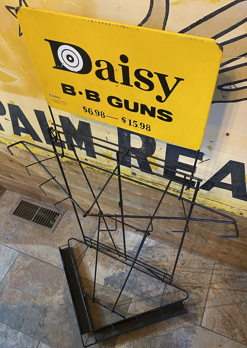 1960s Daisy BB guns metal retail display store rack with sign 45” Tall 8 Spot
