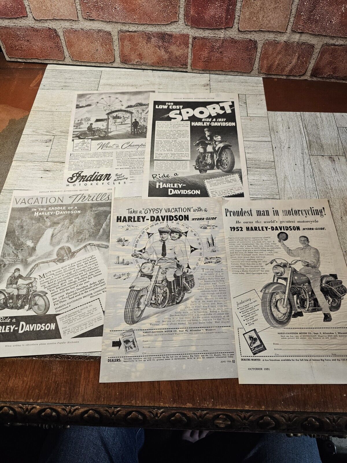 27 Vintage Lot Harley-Davidson Motorcycles Triumph Indian Print Ads 