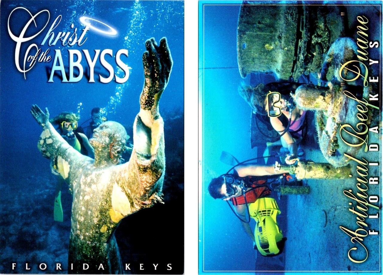 2~4X6 Postcards Key Largo, FL Florida SUBA DIVERS Christ Of Abyss & Reef Duane