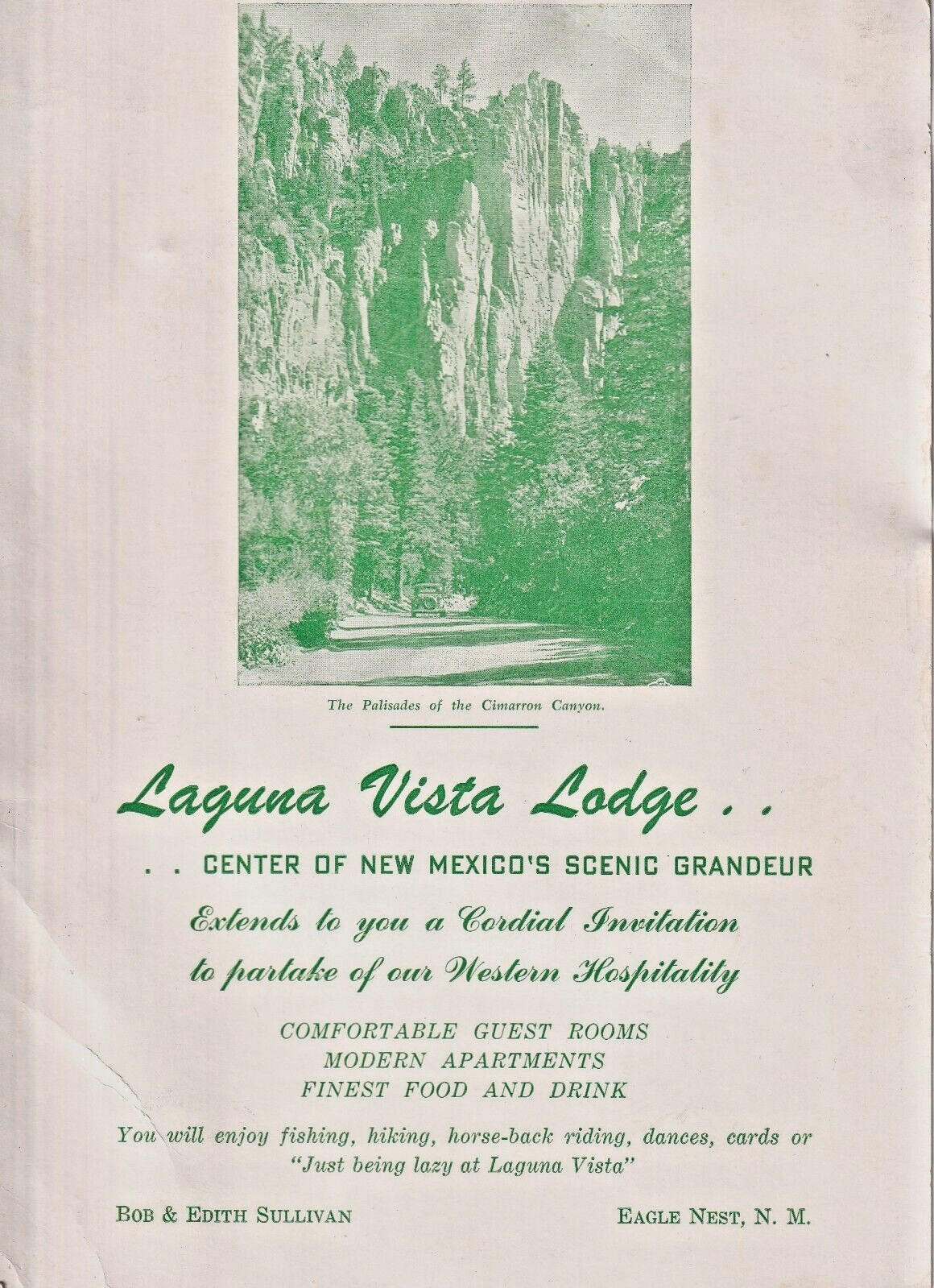 Postcard Eagle Nest NM Laguna Vista Lodge c.1950s Phone No. 6  Giant 9\