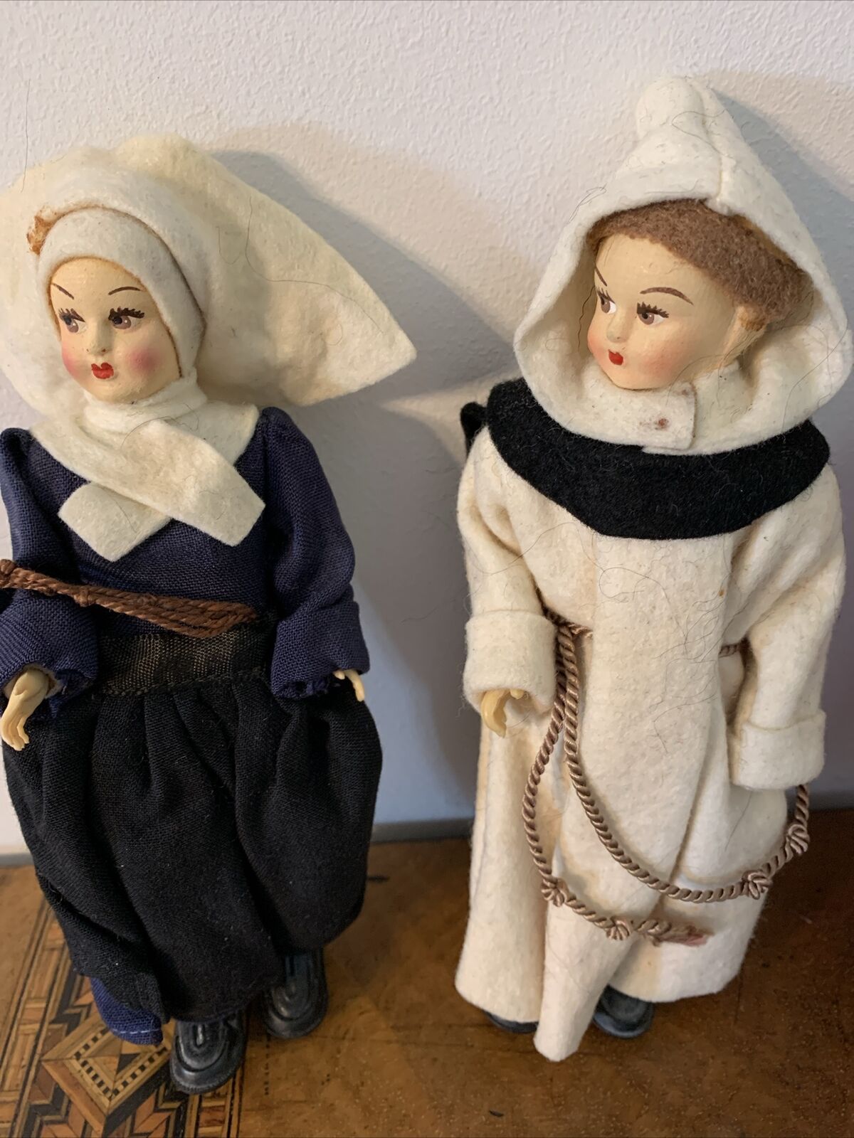 4 LENCI type 6” felt face dolls: Nun, Monk, Cardinal, Soldier of the Vatican.