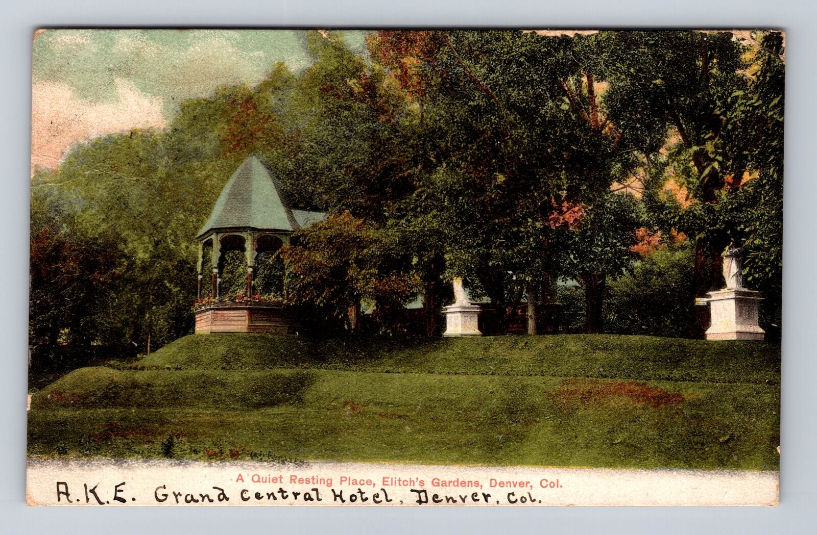 Denver CO-Colorado, Elitch\'s Gardens, Gazebo, Antique Vintage c1907 Postcard