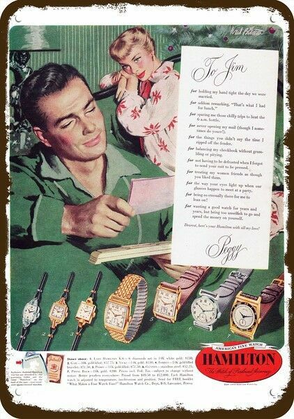 1950 HAMILTON Watch PEGGY JIM Vintage-Look-Edge DECORATIVE REPLICA METAL SIGN