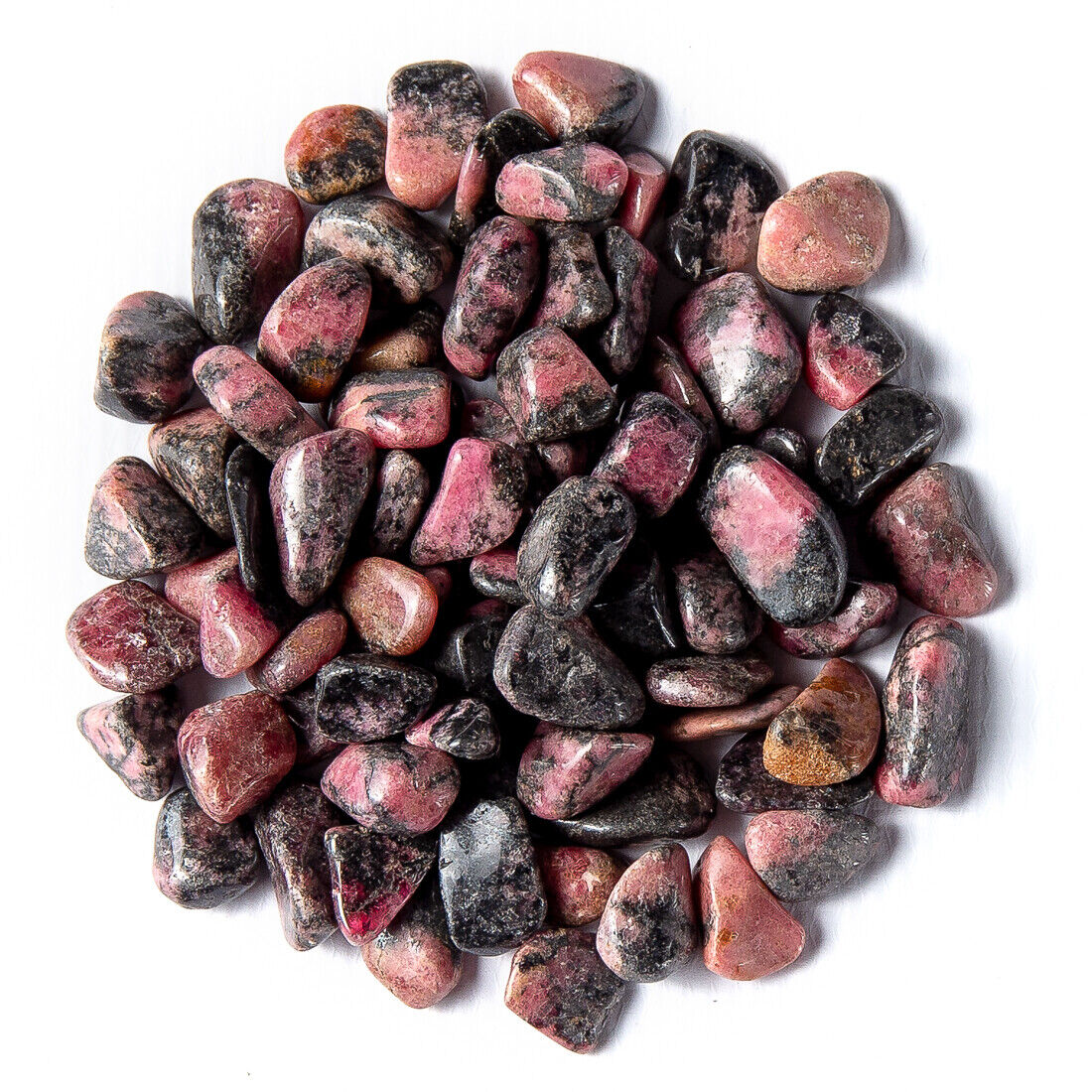 1/2 lb Tumbled Rhodonite Gemstone Crystals 70-85 Stones Black Pink Rock Specimen