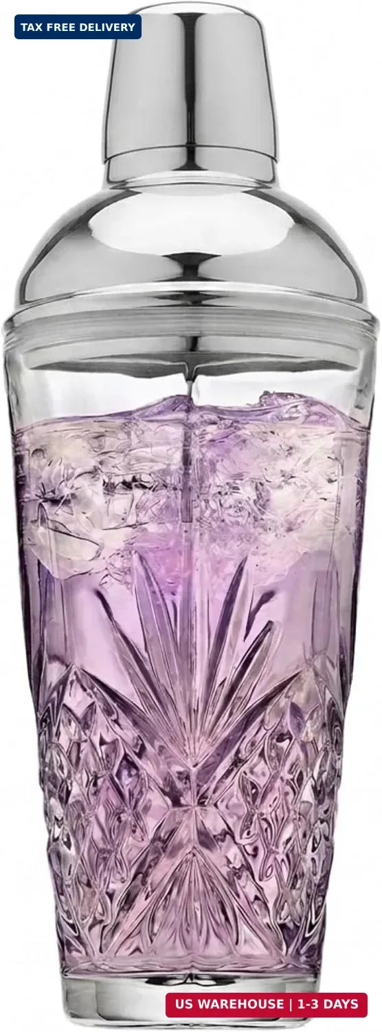 Godinger Dublin Crystal Cocktail Shaker with Lid - Glass Martini Shaker, Drink S