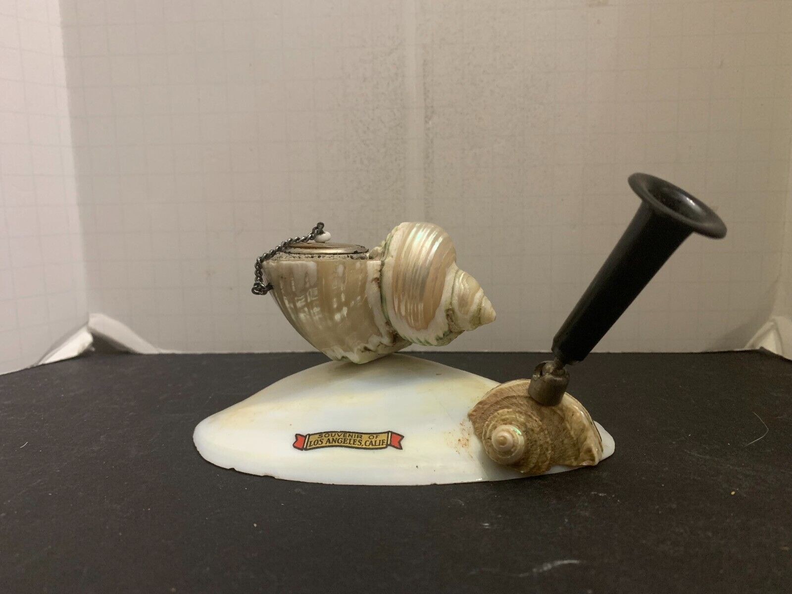 Antique Souvenir Seashell Inkwell Pen Holder Los Angeles California