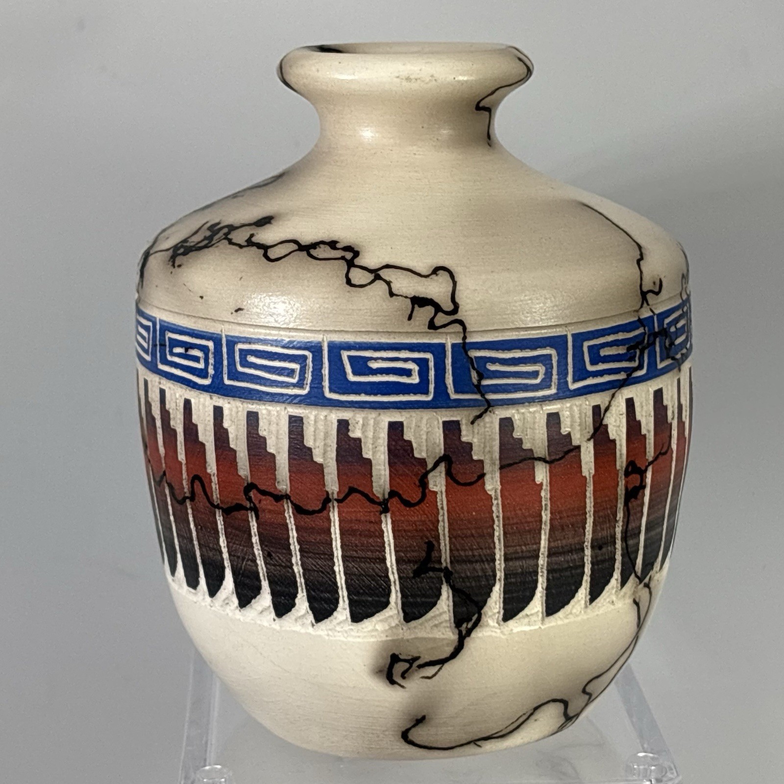 Vanessa Charlie Navajo Horsehair Pottery Vase Signed 2013 Handmade Native Art
