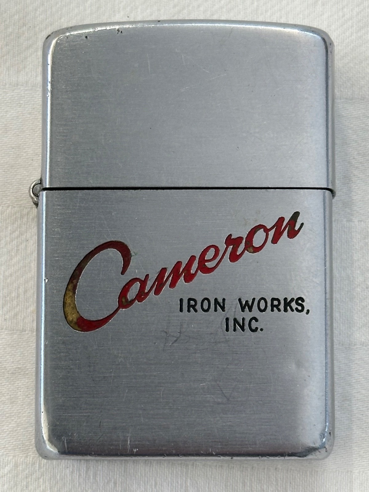 Vintage 1954-1957 Cameron Iron Works Zippo Lighter – Patent Pending – All Origin