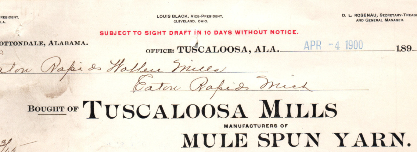 Tuscaloosa AL Billhead Mule Spun Yarn Mill