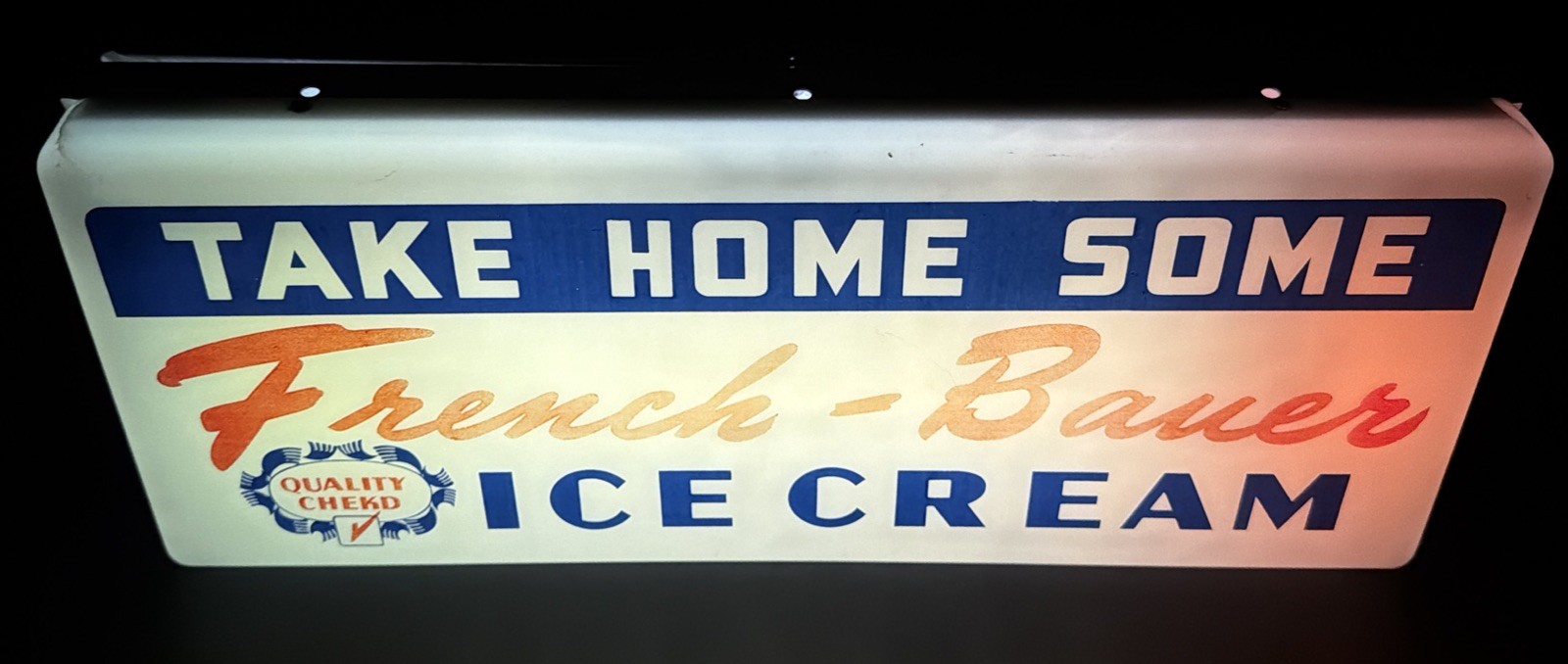 Vintage French Bauer Take Home Some Ice Cream Lighted Sign ￼