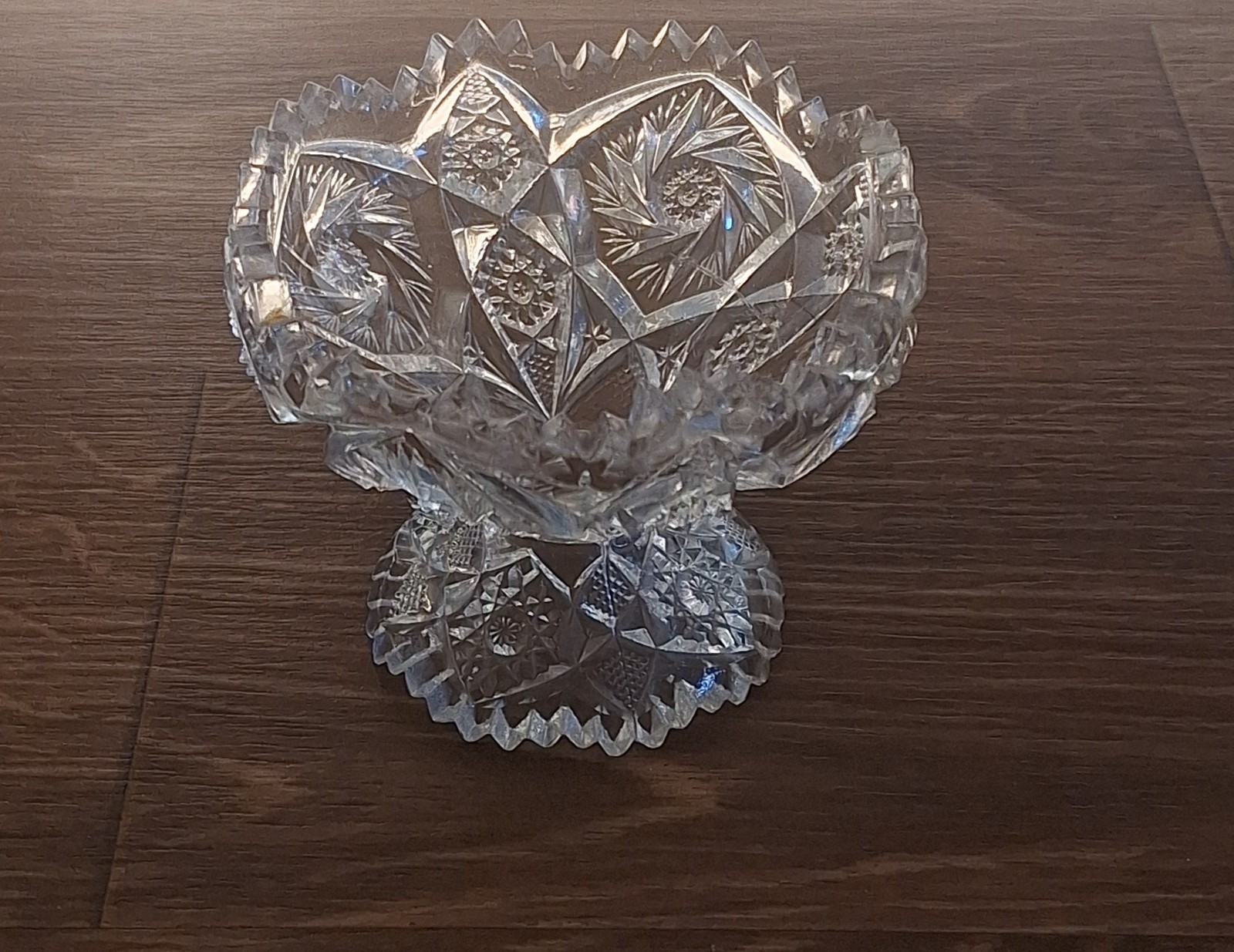 Vintage Imperial Glass Footed Compote Nu-Cut /Whirling Star Pattern 3.5\