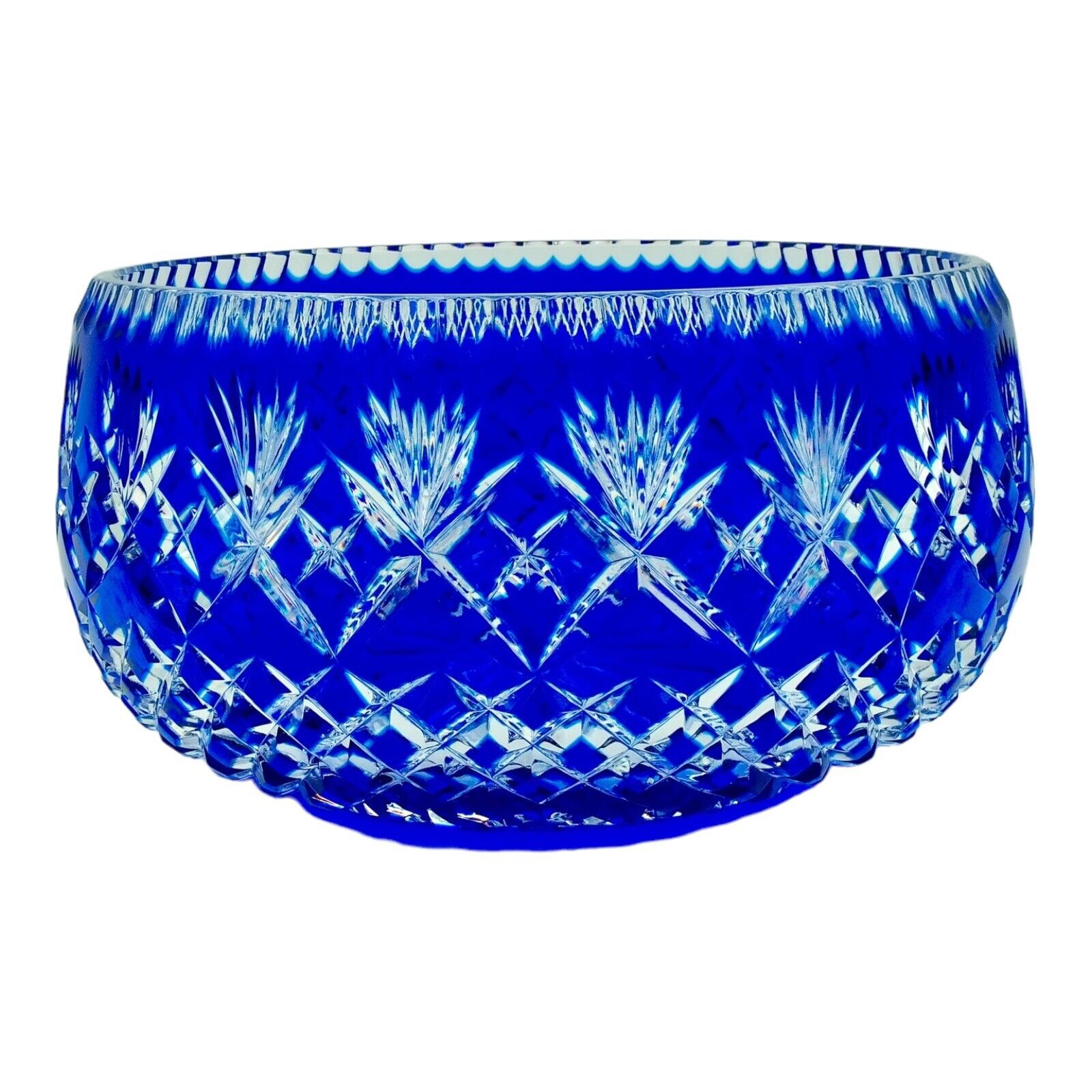 Rare Vintage Czech Bohemian Cobalt Blue Cut to Clear Lead Crystal Glass Bowl