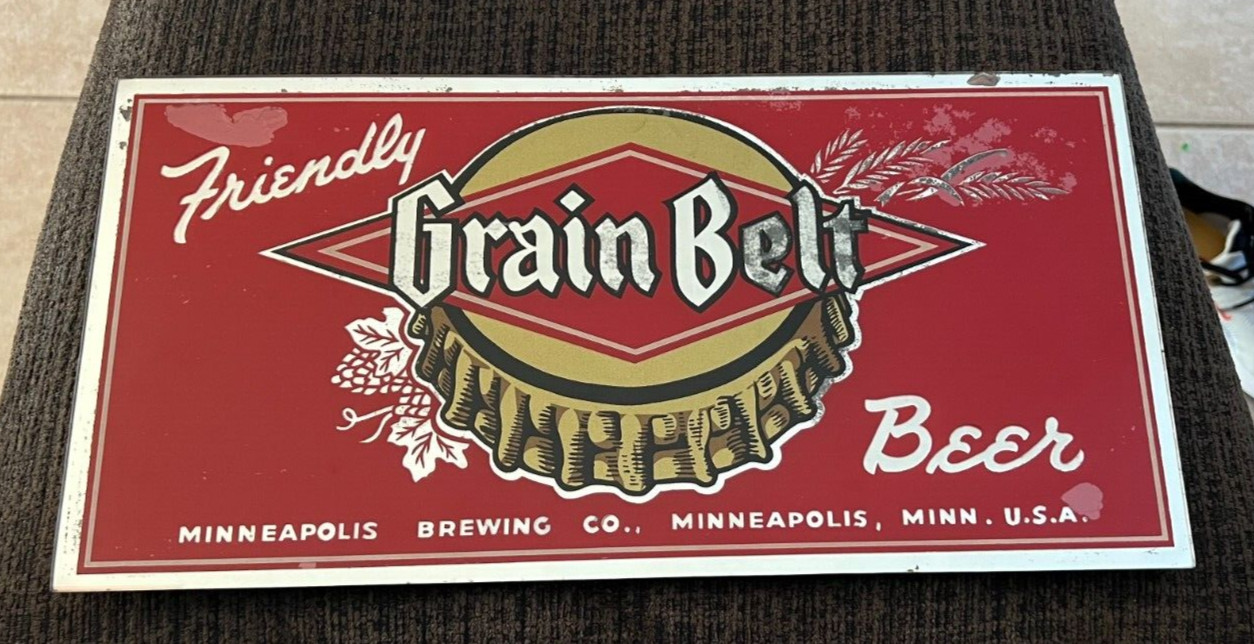 RARE GRAIN BELT BEER ROG REVERSE ON GLASS SIGN MINNEAPOLIS BRG CO MINNEAPOLIS MN
