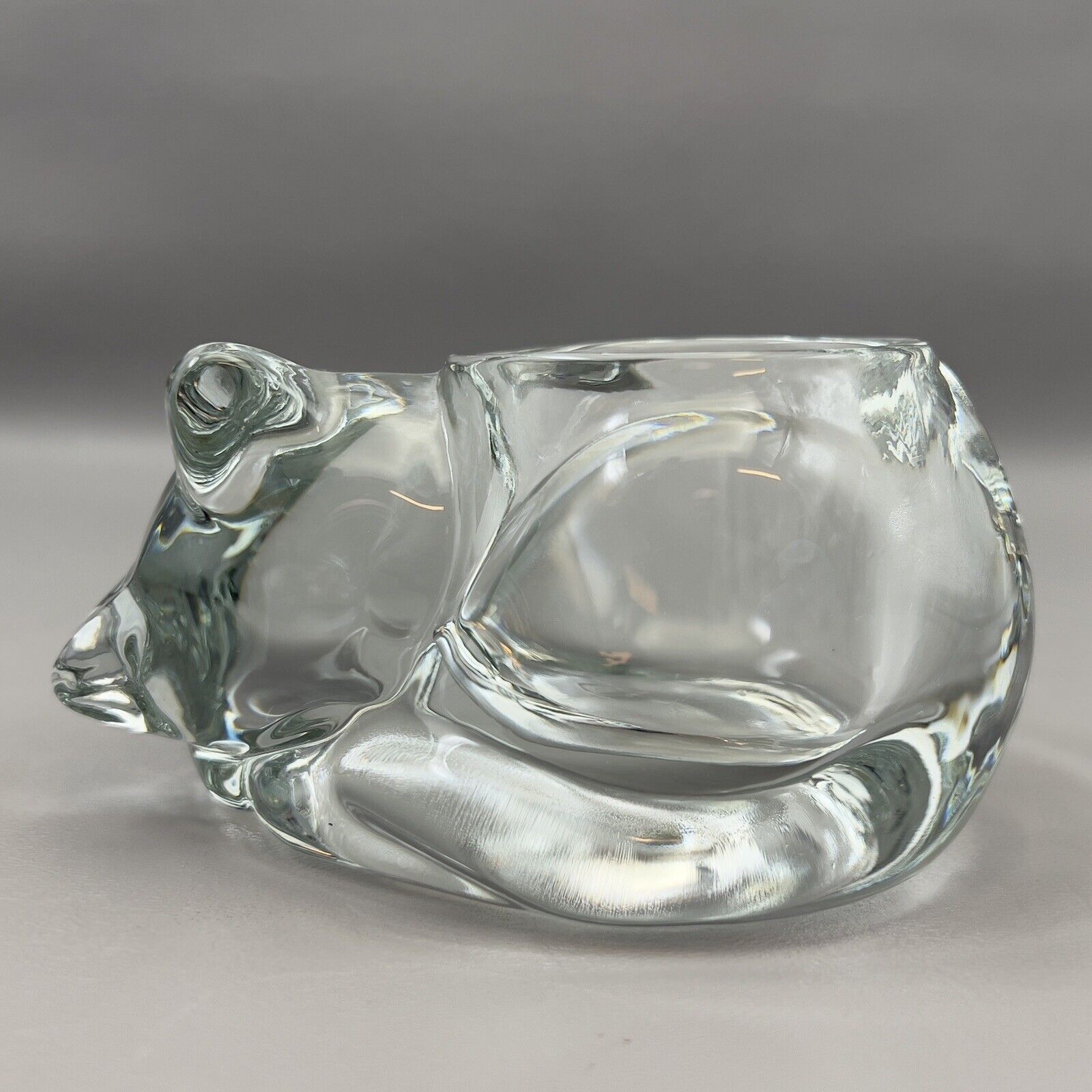 Vintage Indiana Glass Sleeping Cat Kitten Glass Votive Candle Holder