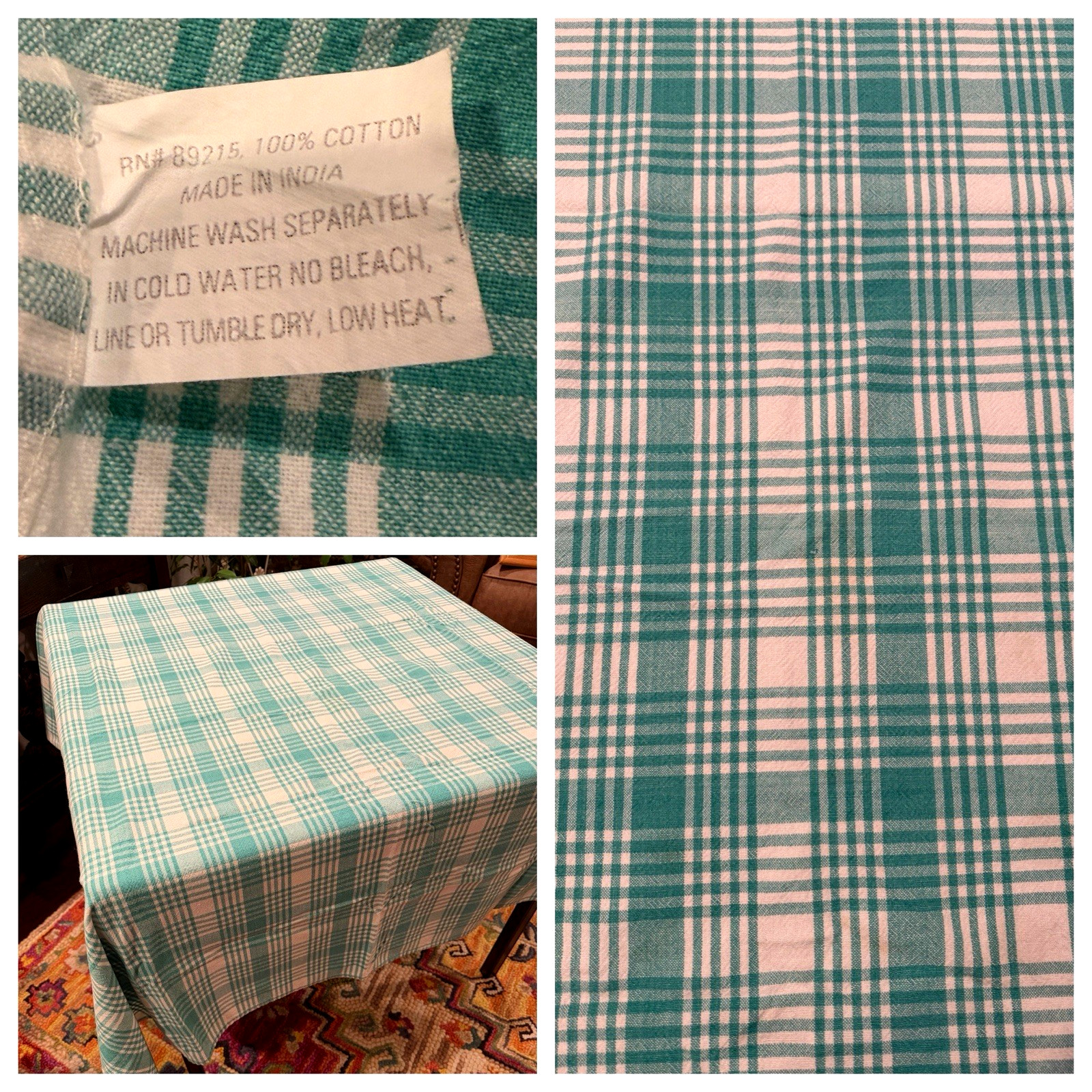 NIKI INTERNATIONAL KELLY GREEN PLAID COTTON TABLECLOTH ~ 50\