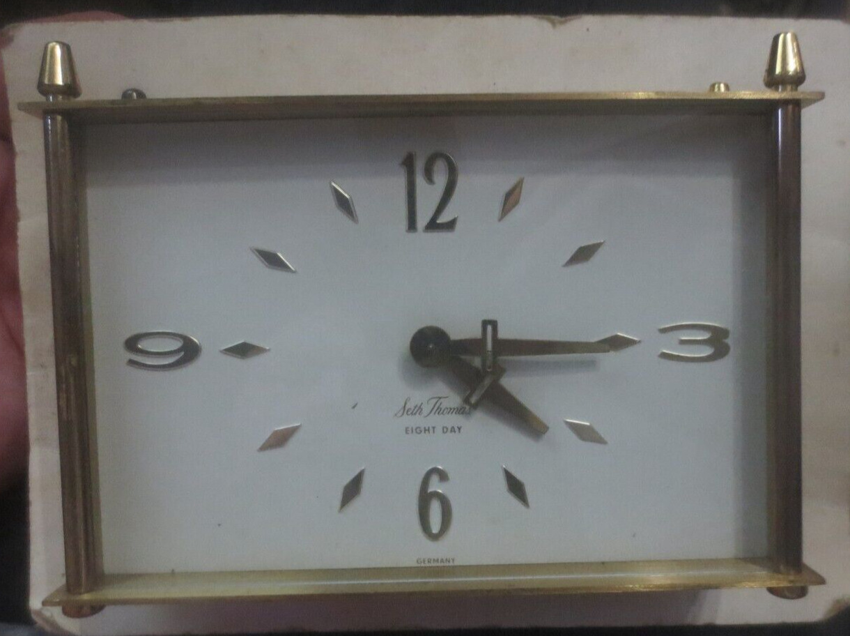 Vintage Seth Thomas Shelf Mantel Clock Brass case 7 jewels German made