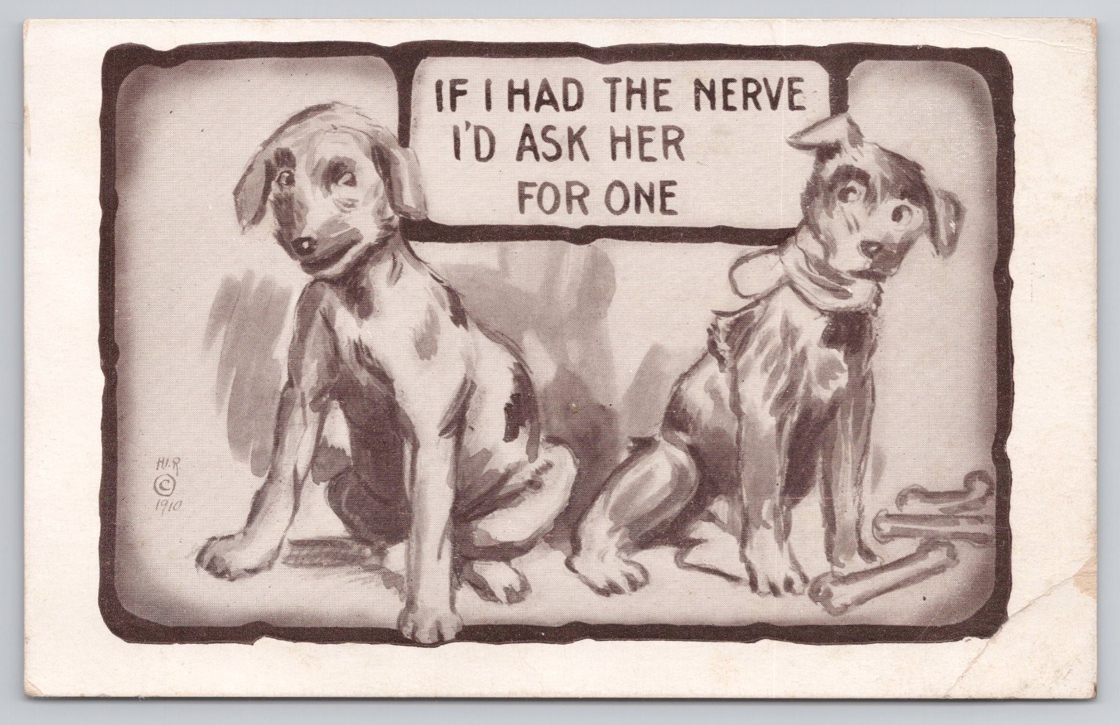 1910 Antique Comic Postcard Two Dogs Bones 