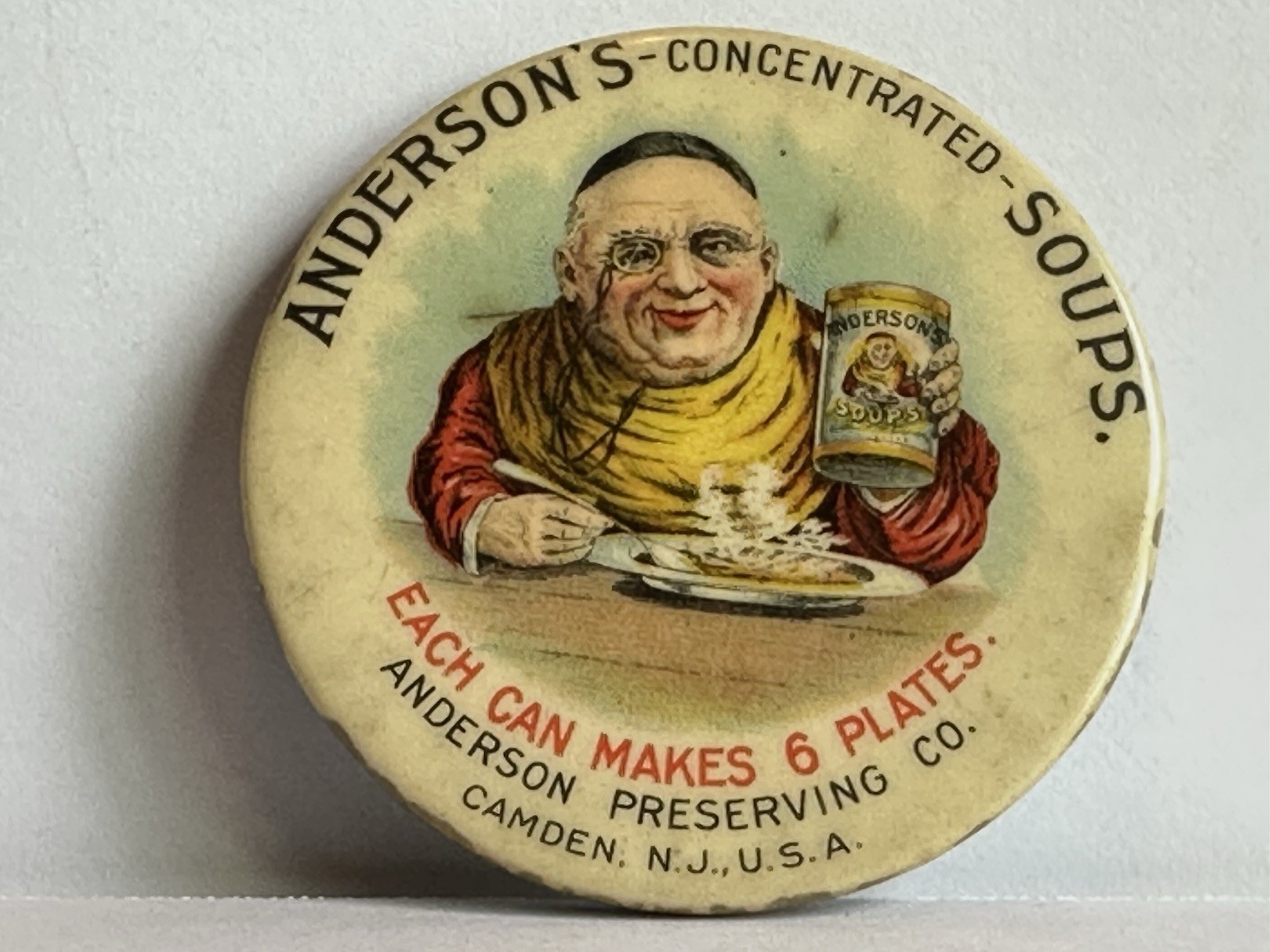 1895 Vintage Anderson Campbell\'s Soup Old Advertising Celluloid Mirror Camden NJ