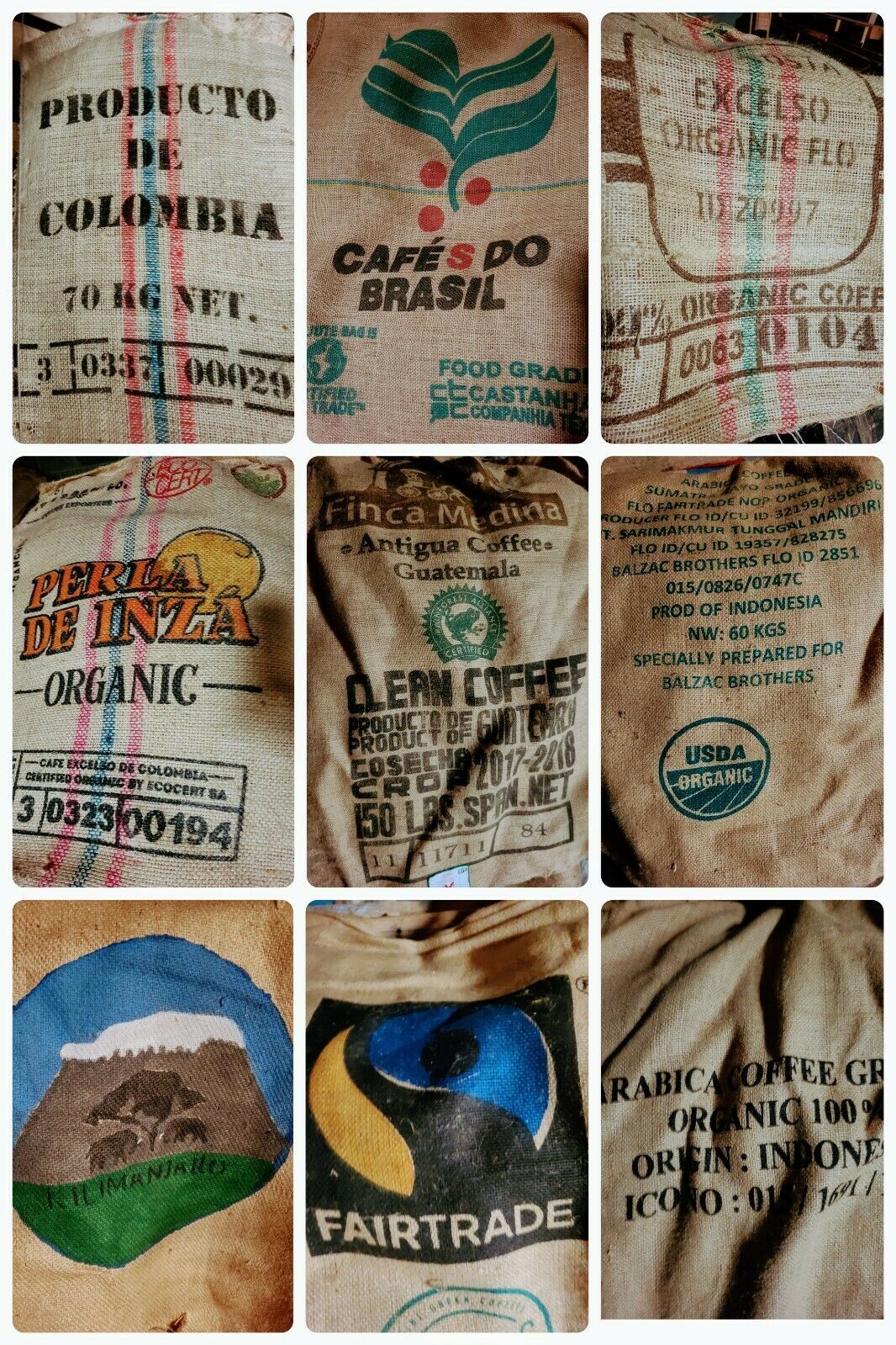 AUTHENTIC BURLAP JUTE COFFEE BAGS - FULL SIZE