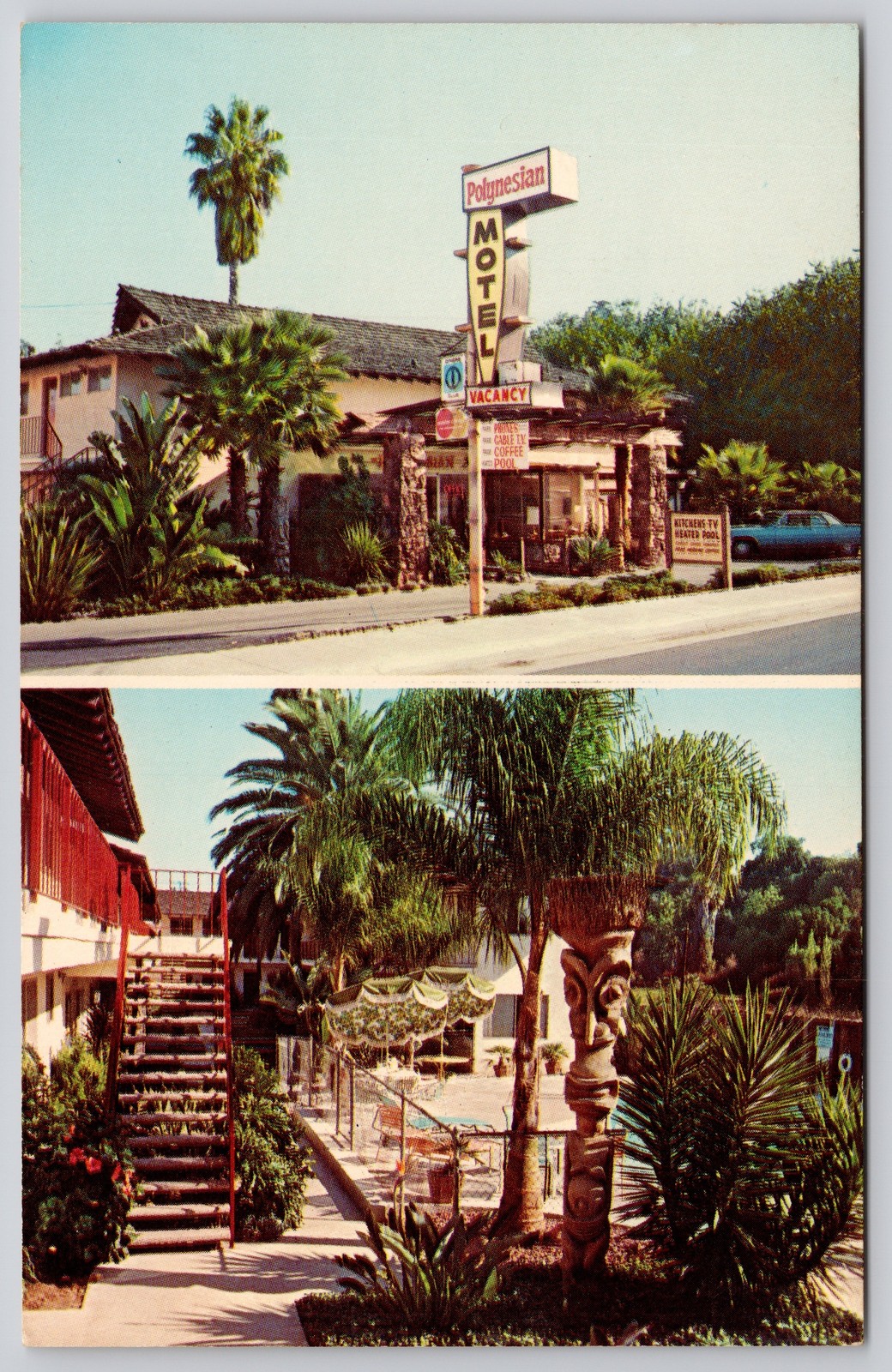 Santa Barbara California CA Polynesian Motel W Montecito St Postcard 1975