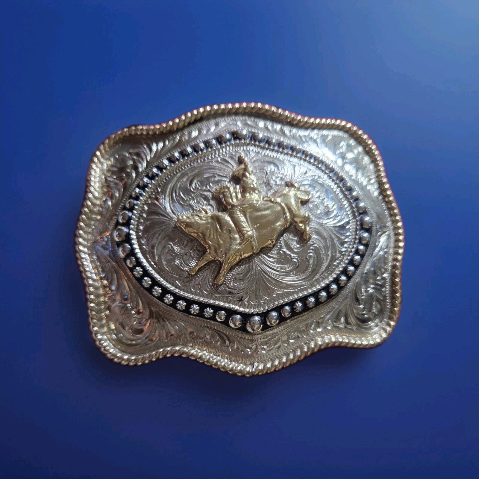 Cody James Large Bull Rider Belt Buckle  Silver Gold Western Cowboy Rodeo EUC
