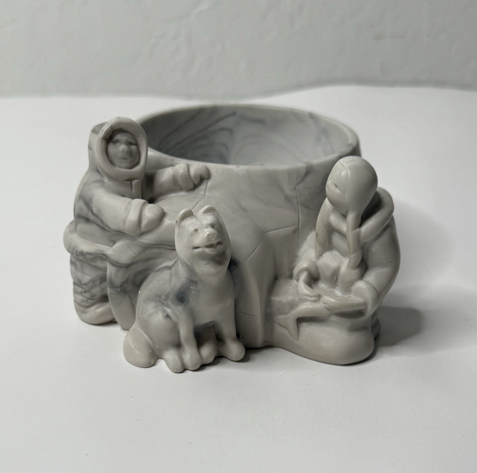 Vintage Pearlite Marblecraft Alaskan Inuit Family Trinket Holder Husky Dog PARTS