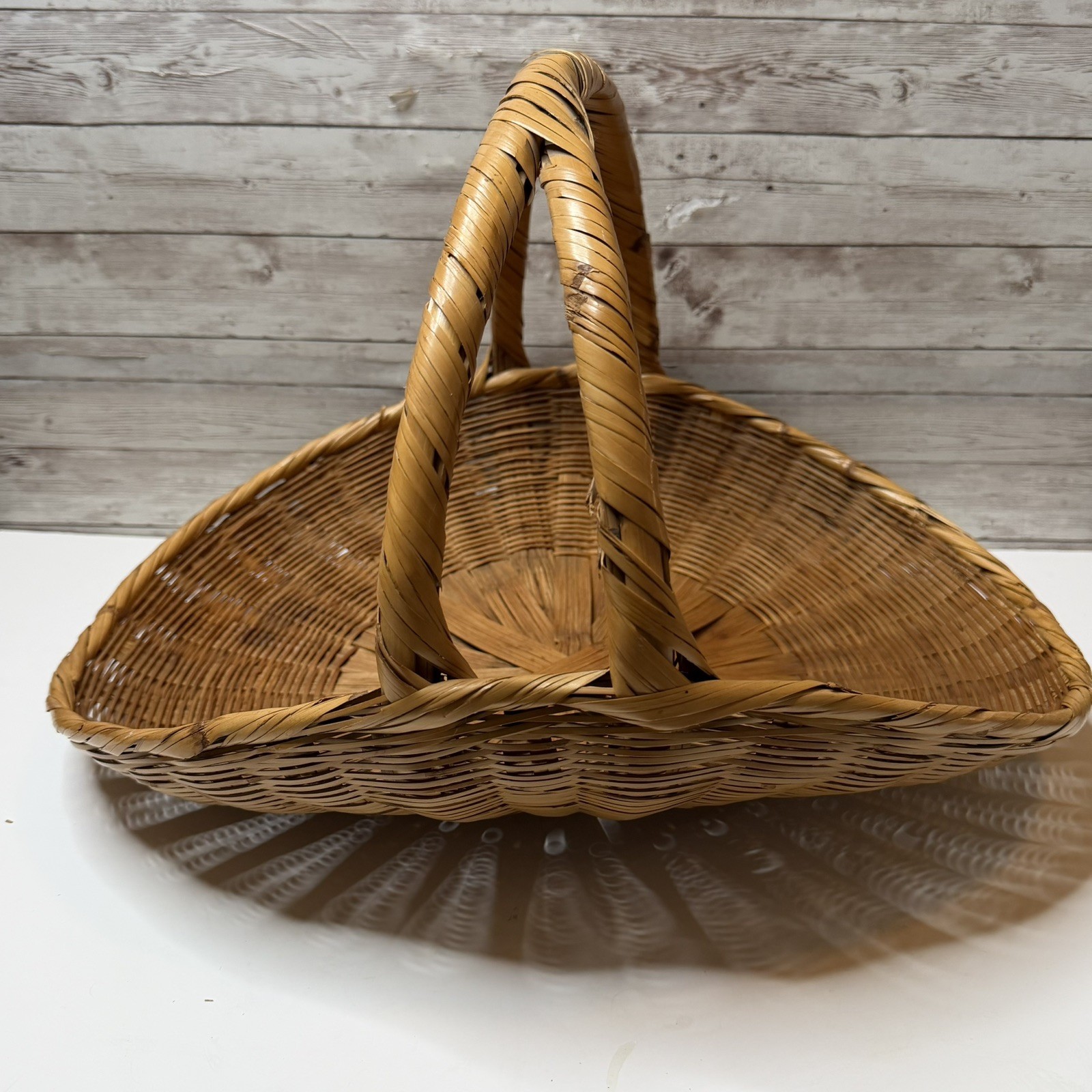 Vintage Lg Mid Century French Style Flower/Harvest Gather Wicker Basket Handle 
