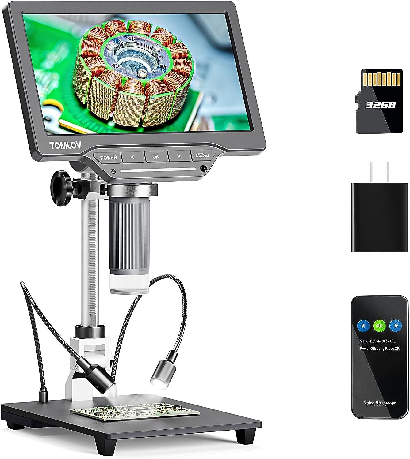 TOMLOV 7\'\' 12MP Digital Coin Magnifier Photo &Video 1200X Soldering Microscope