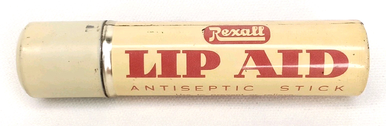 Vintage 1960s Rexall Drug Lip Aid Antiseptic Stick Original Tin Made In USA