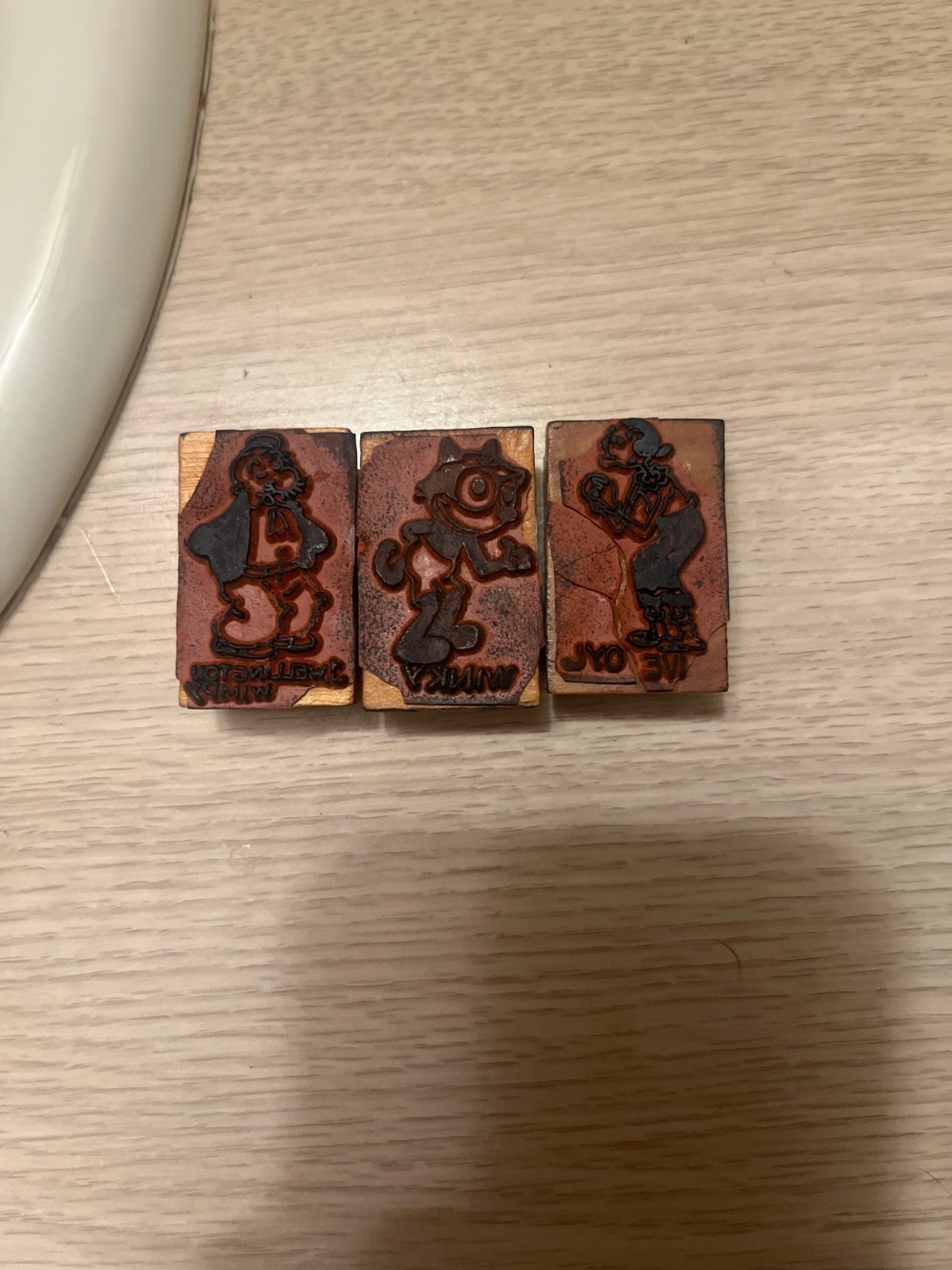 three ANTIQUE comic strip character, Popeye Felix rubberstamps