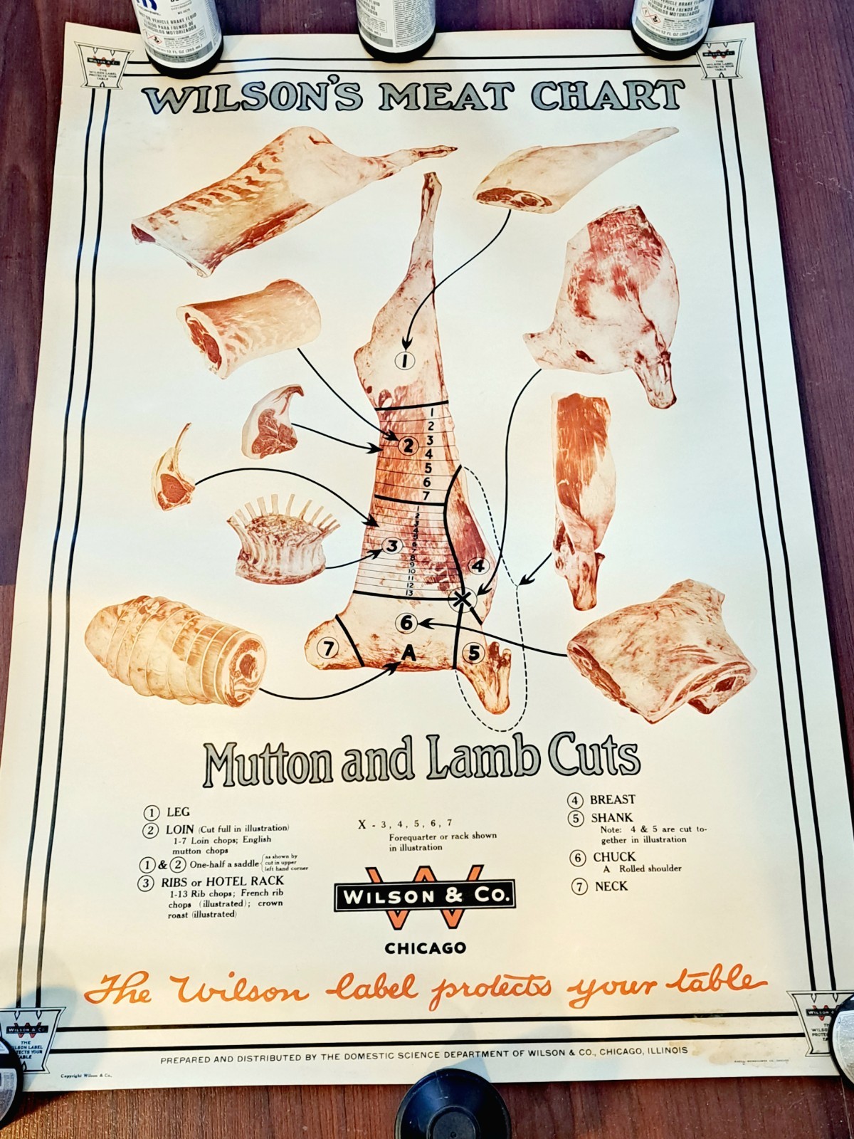 Vtg 1940s Wilson & Co Lamb Cuts Meat Chart Poster Butcher Chicago General Store