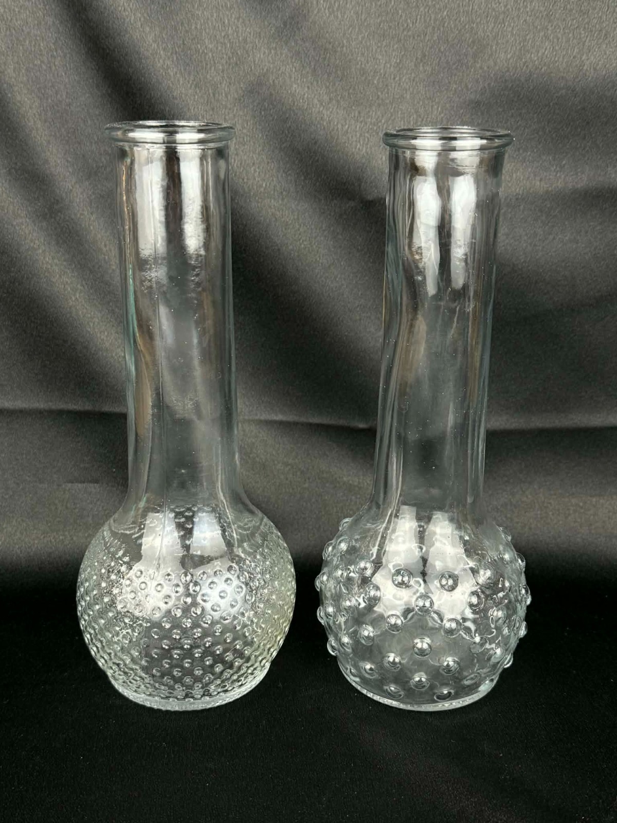 2x Clear Glass Hobnail Bud Vases Made in USA 8.5” Tall Vtg Lot of 2 Vase