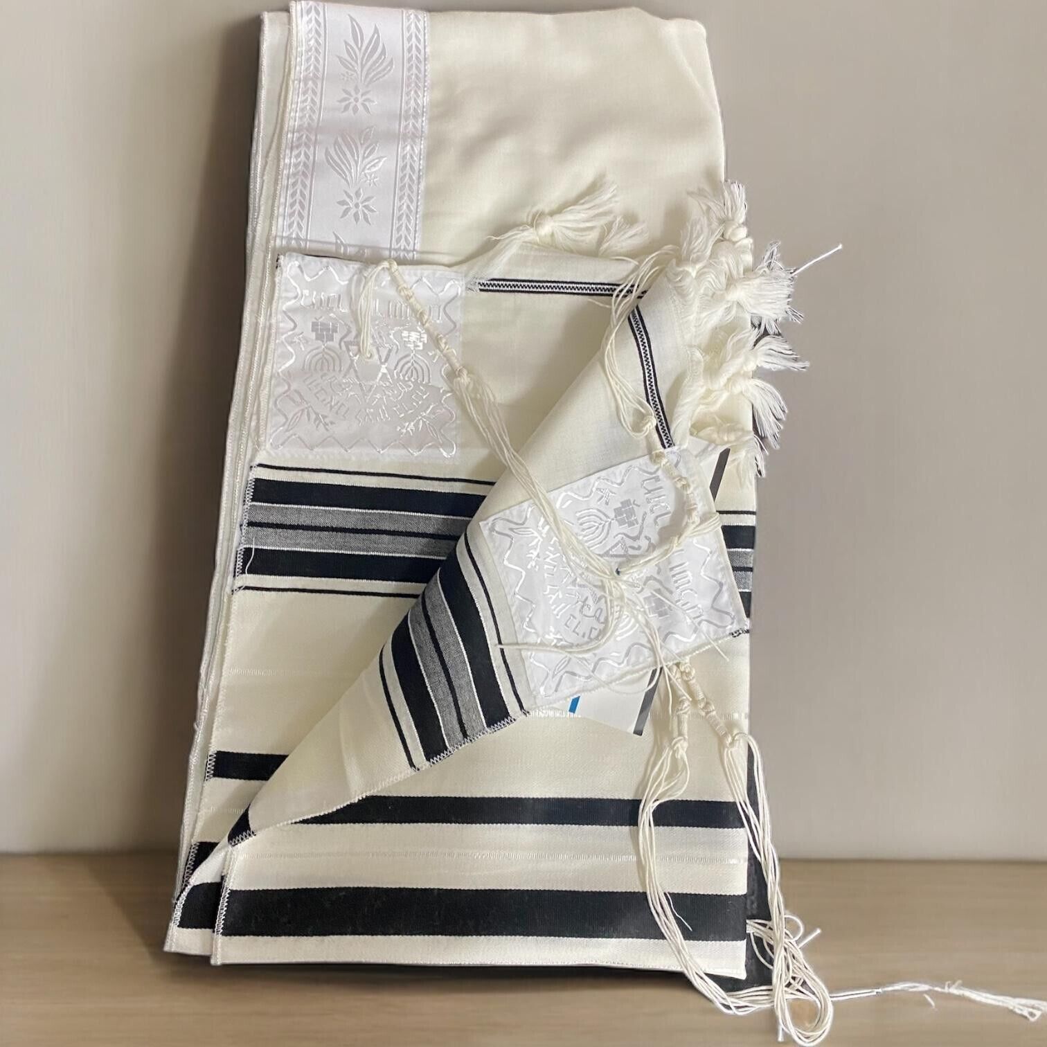 SALE Kosher black &White Tallit Talis Prayer Shawl 100% Wool size Small 55 51x72
