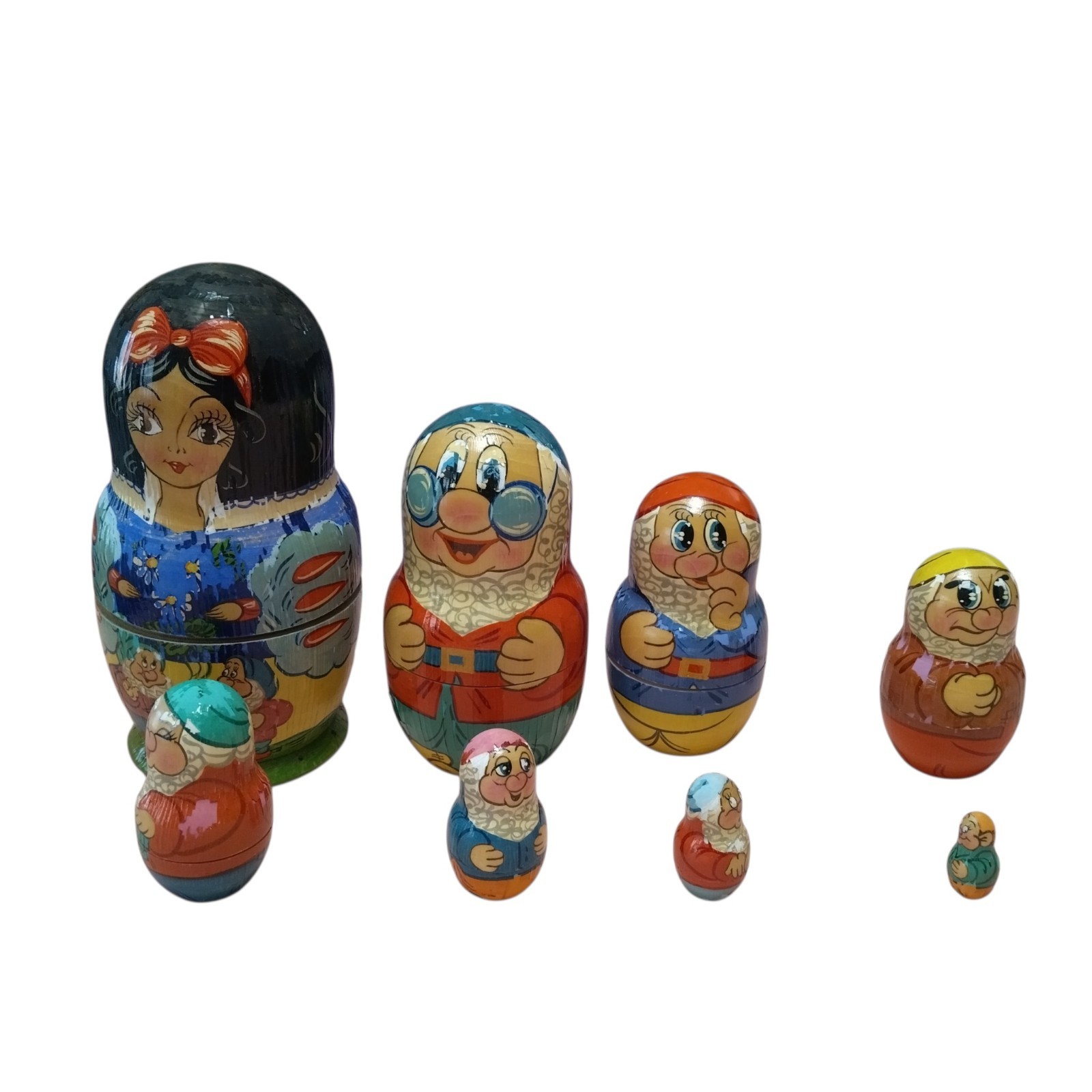 Snow White And The Seven Dwarfs Nesting Dolls Complete Set Russian Vintage READ