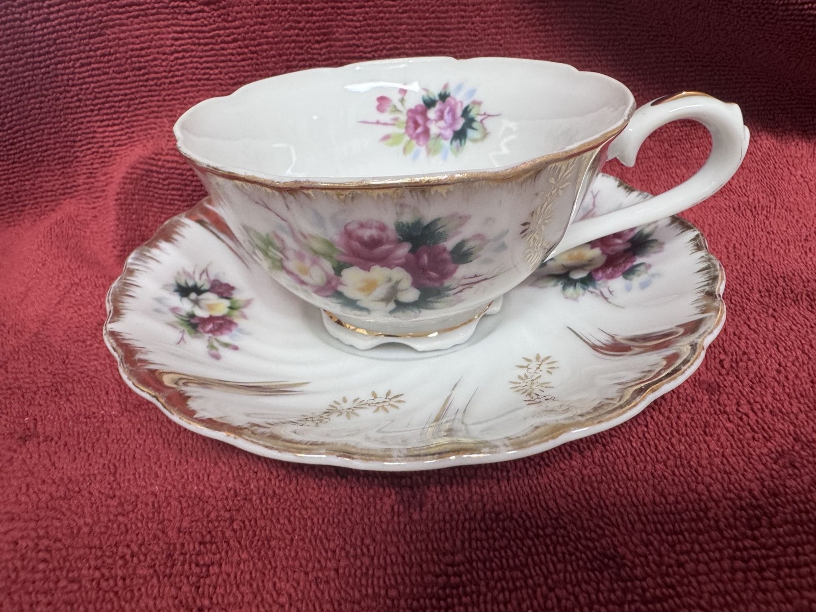 Vintage Lefton China Handpainted Floral Teacups + Saucers