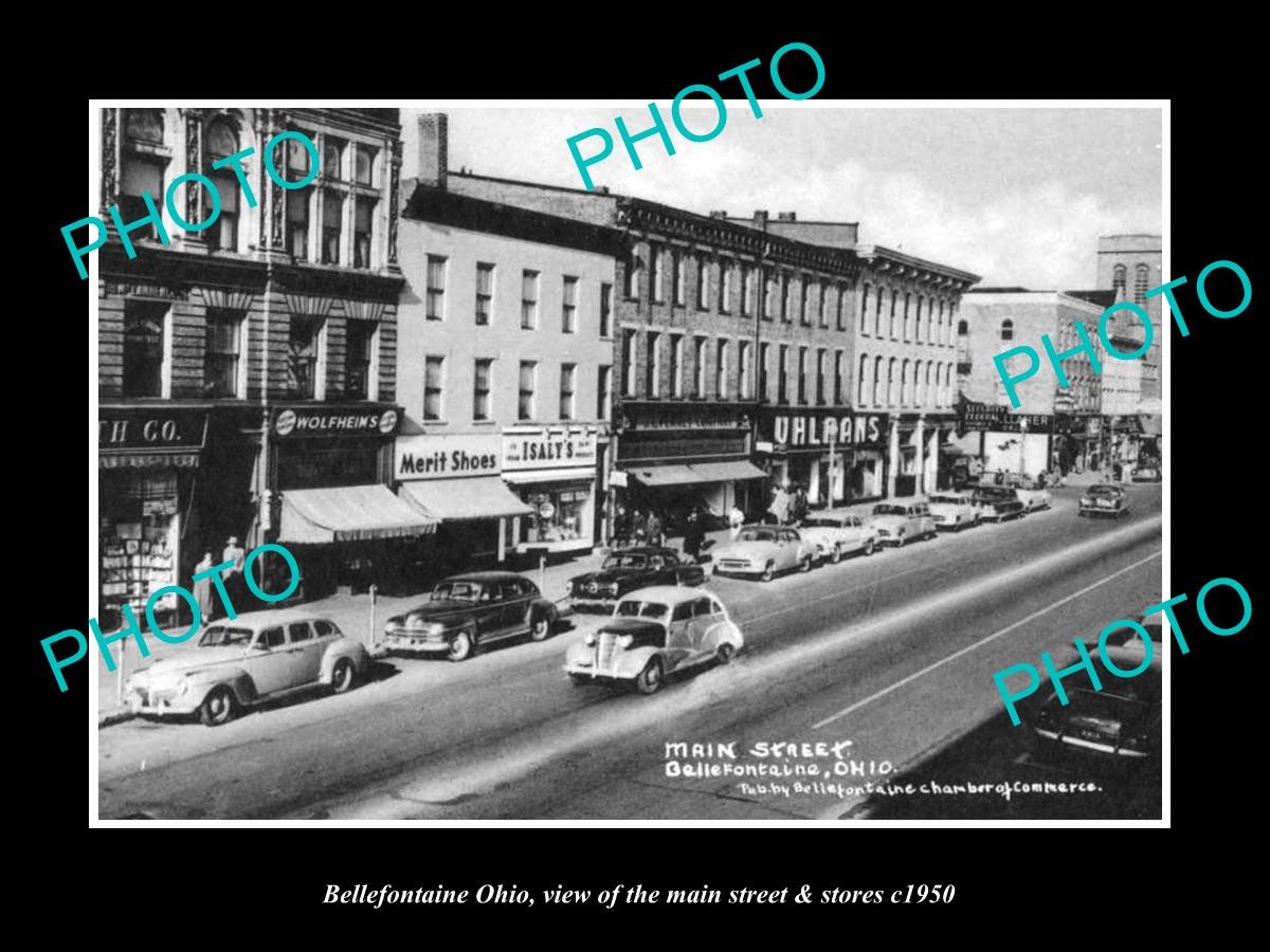 Bellefontaine Ohio The Main Street & Stores c1950 Large Historic Old Photo