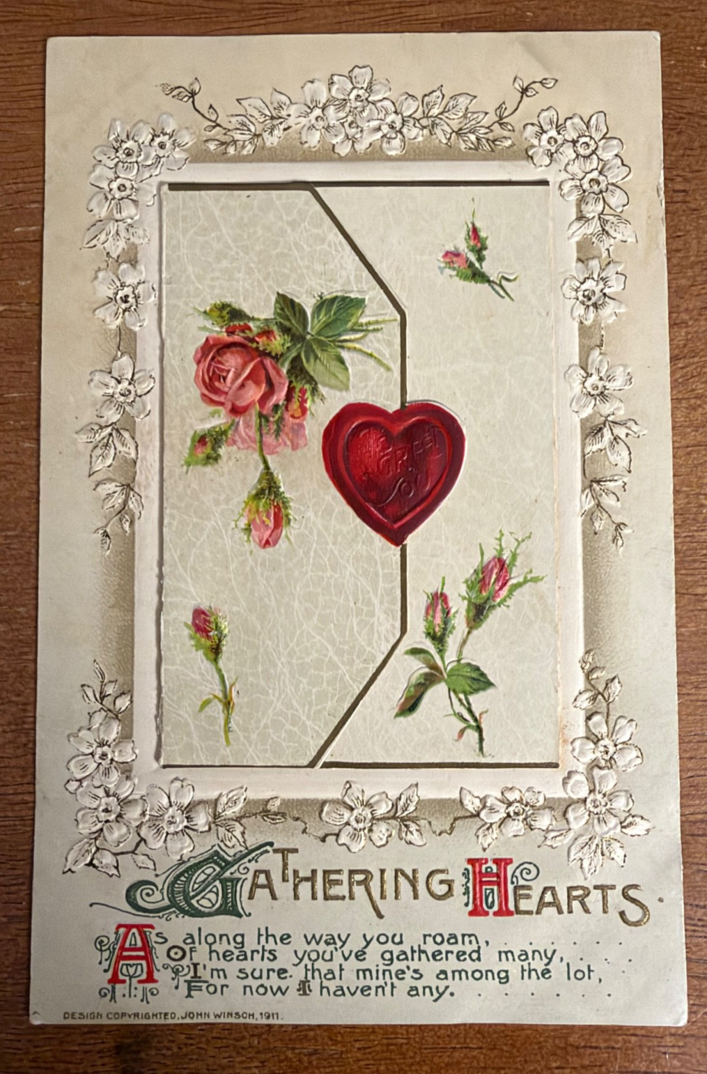 Valentine Foldout Postcard Envelope Pretty Lady  Embossed by Winsch c 1911  Z12