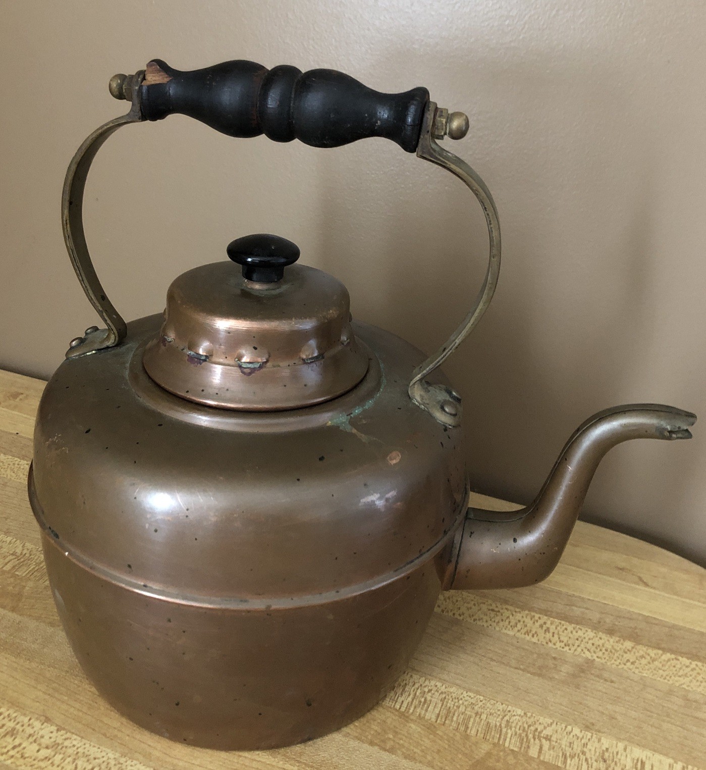 Antique Vintage Solid Copper Simplex Tea Kettle Pot w Rustic Patina - England