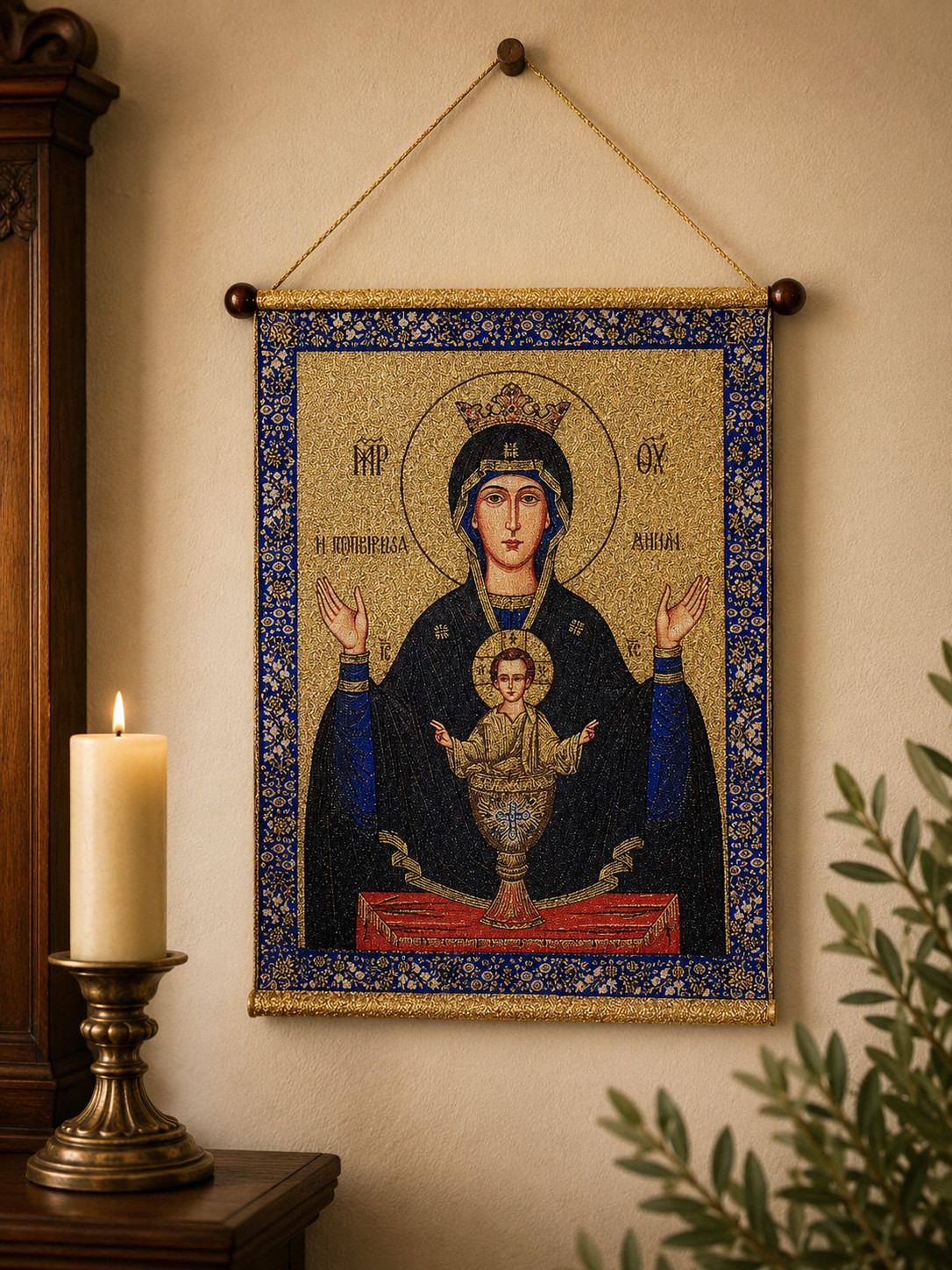 Orthodox Virgin Mary and Child Jesus The Inexhaustible Cup Hanging Tapestry Icon Orthodox Virgin Mary and Child Jesus The Inexhaustible Cup Hanging Tapestry Icon