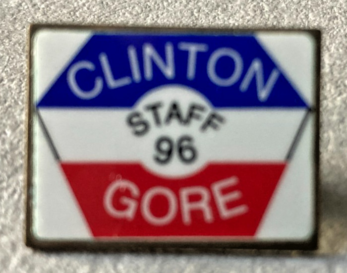 RARE \'Clinton Gore 96\' Campaign Staff Enamel Lapel Pin - Presidential Democrat