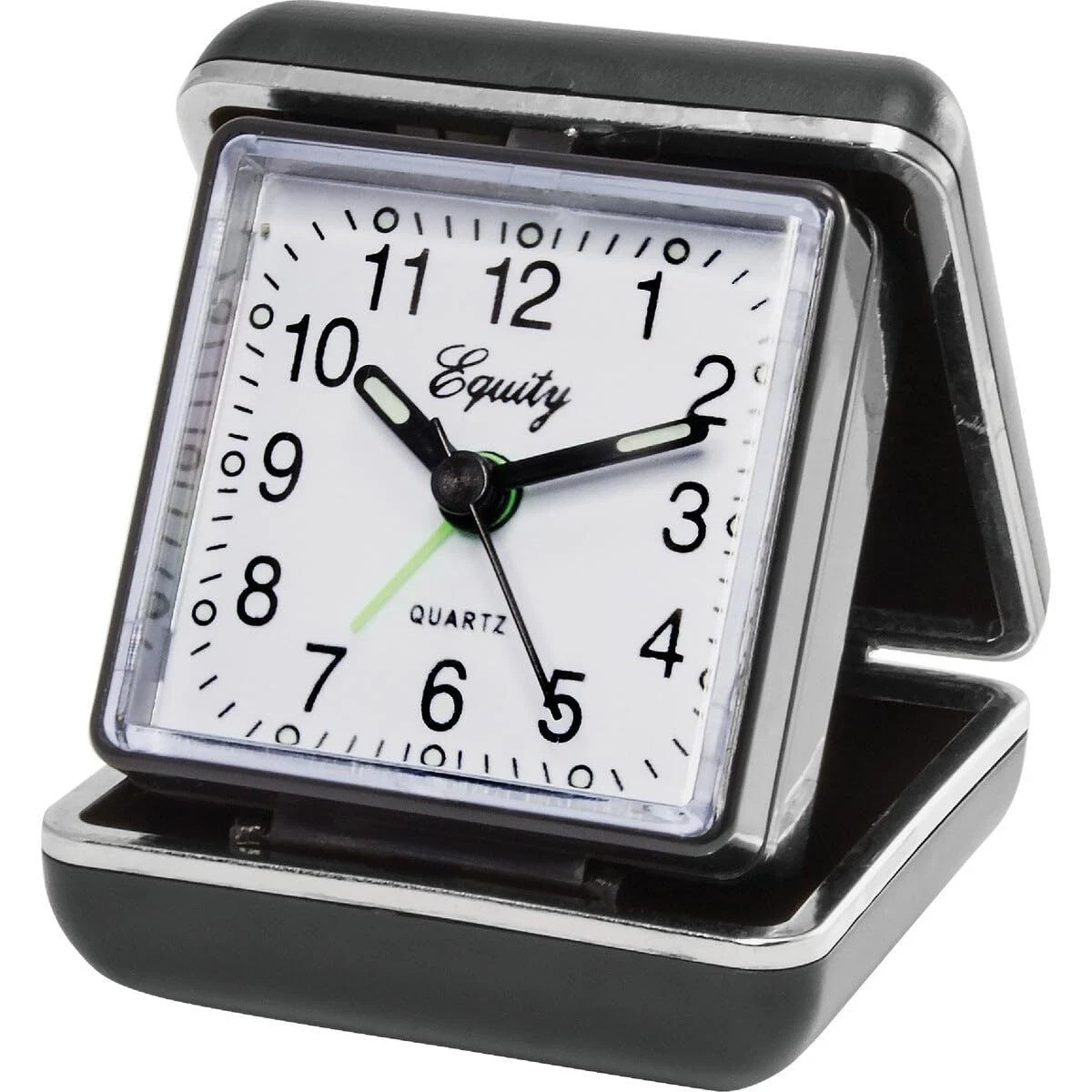 Black Folding Travel Alarm Clock Classic Analog Design